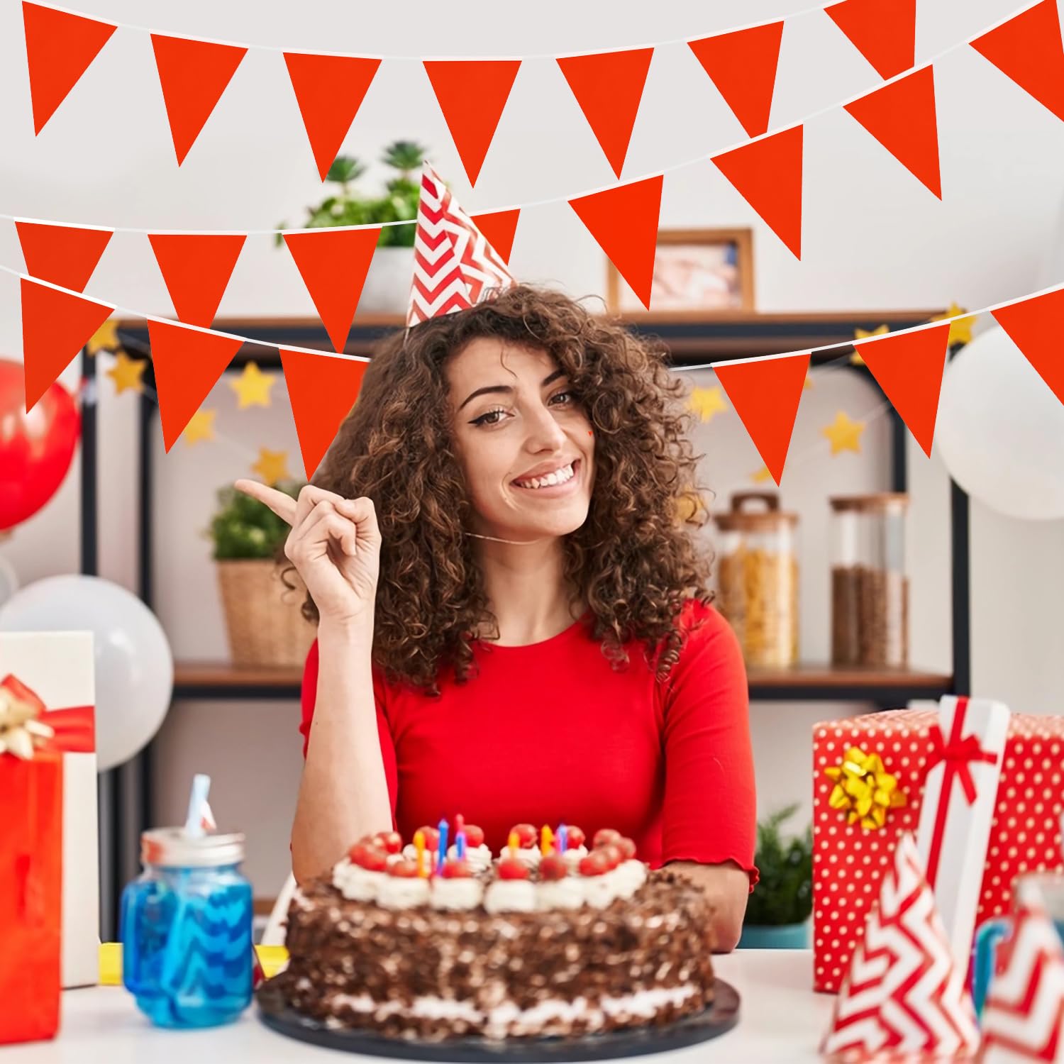 Bandierine Per Feste Da Esterno - 20m Con 52 Bandierine Triangolari, Rosse, Impermeabili E Riutilizzabili - Foto 9