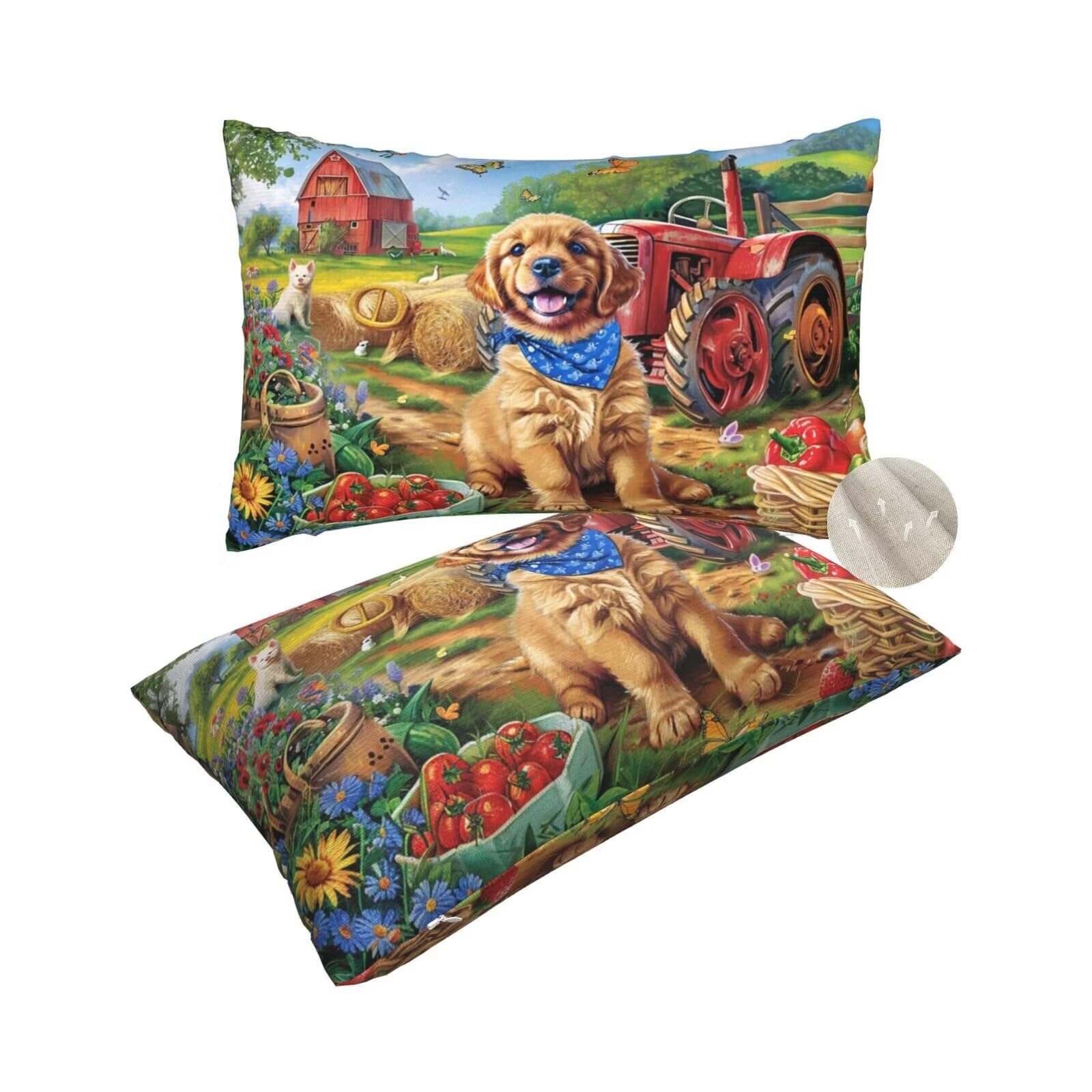 Housse coussin 60x80 cm lot de 2 rectangulaire motif tracteur et chien