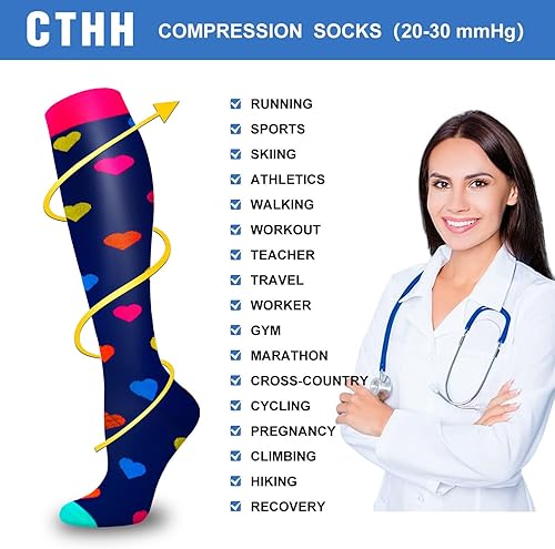 Miniatura 4 de CTHH 57 pares de calcetines de compresión para mujeres y hombres, medias de compresión para apoyo, correr, atletismo, enfermería, viajes