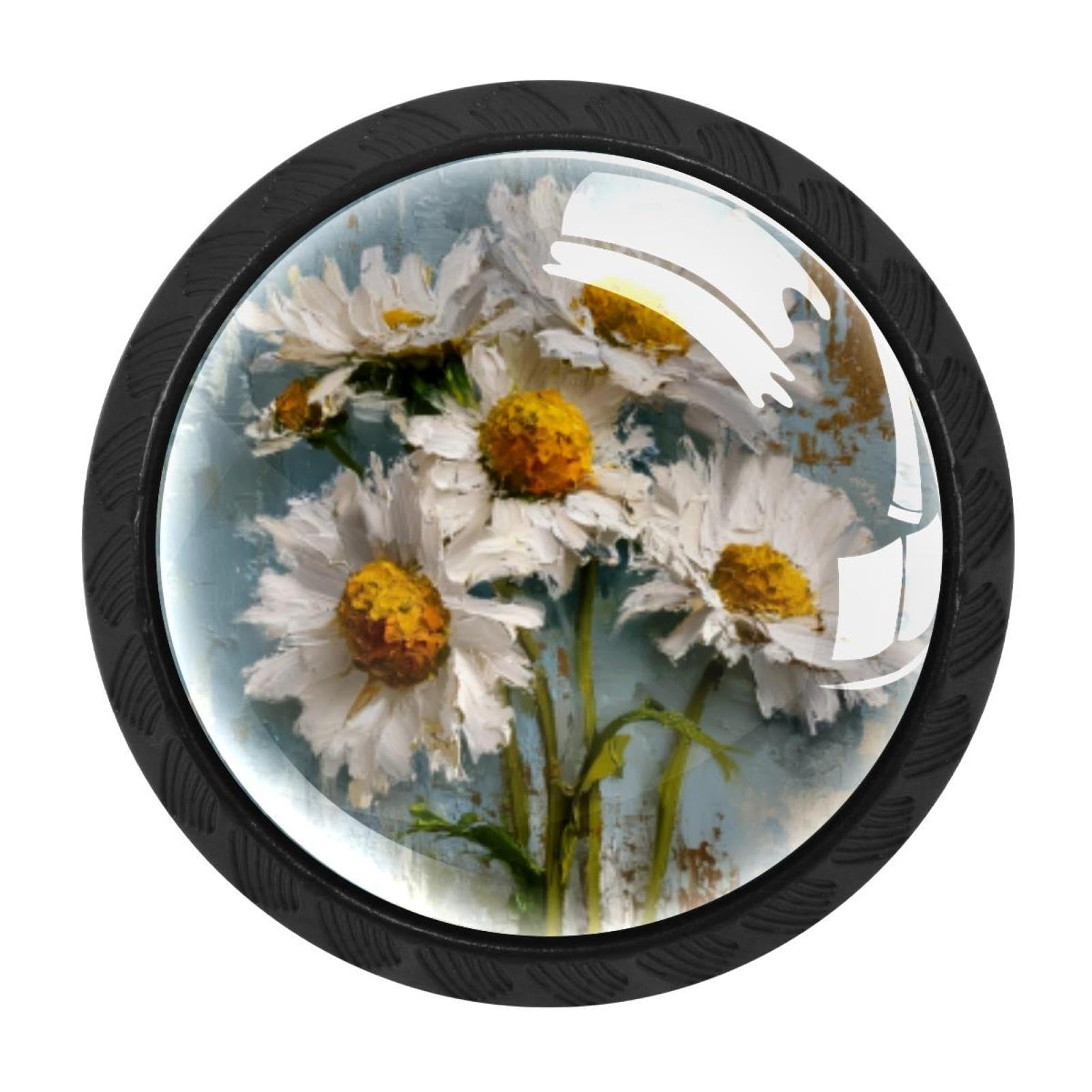CHENZZZZ 4 Pieces Kitchen Cabinet Drawer Dresser Door Knobs Pulls Handles, Rustic Farm Daisies