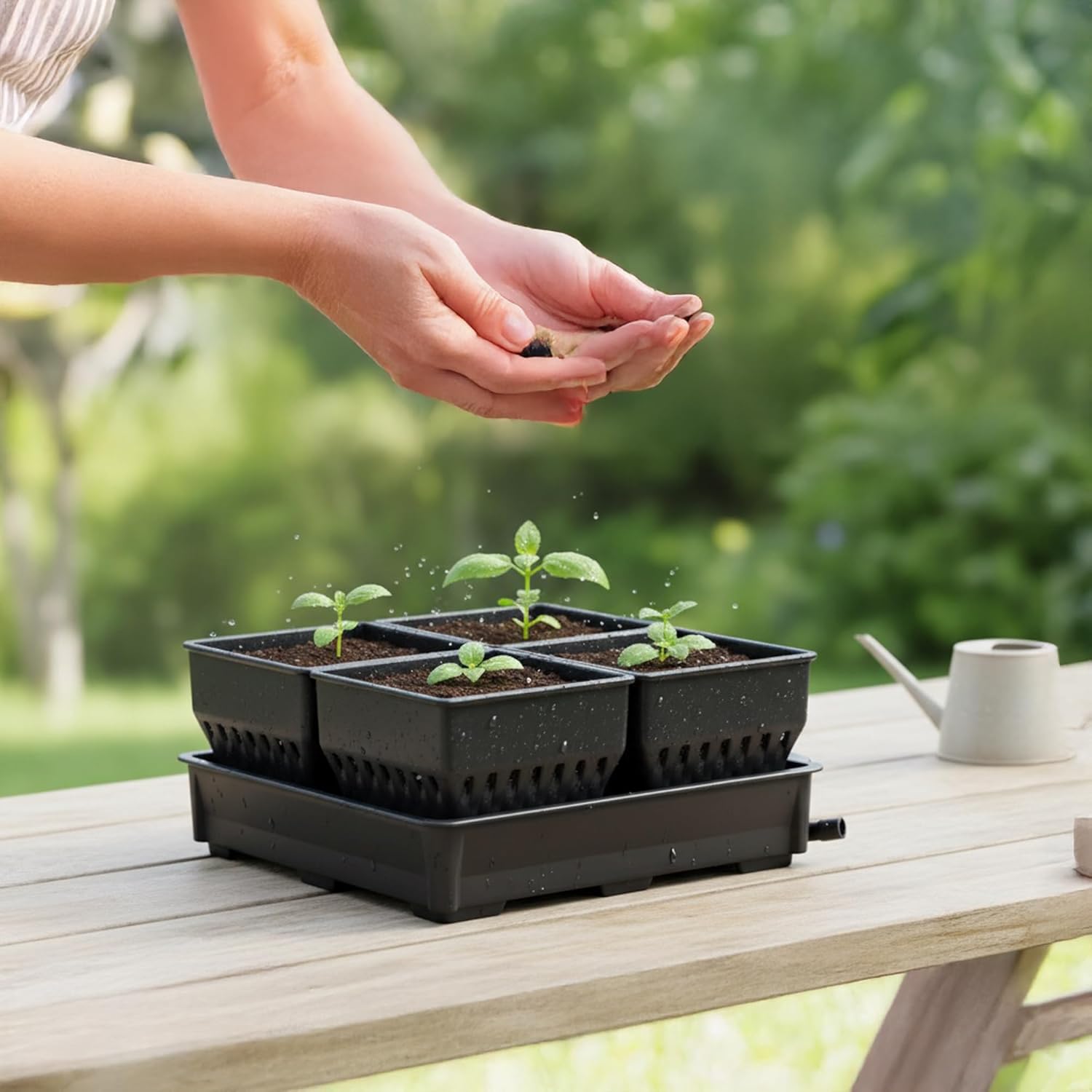 Seed Starter Pots with Tray, 8 Cell Reusable Square Nursery Pots for Seedlings with Drainage Holes, Indoor Outdoor Plastic Gardening Containers for Herbs, Flowers & Vegetables (Black) - Image 5