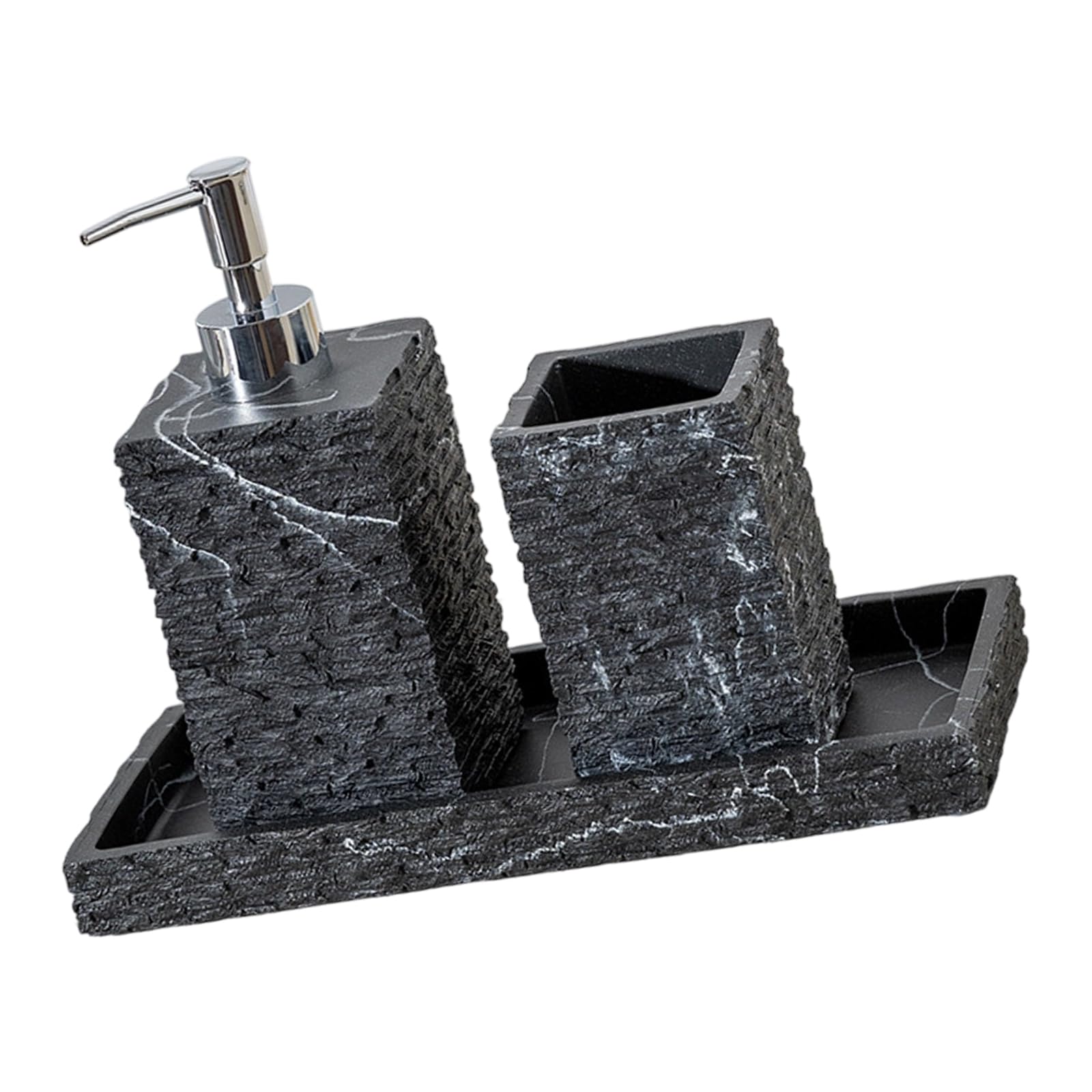 Sandstone Resin Soap Dispenser Toothbrush Holder Tray Set for Modern Bathroom Countertop Organization Essential Housewarming Gift