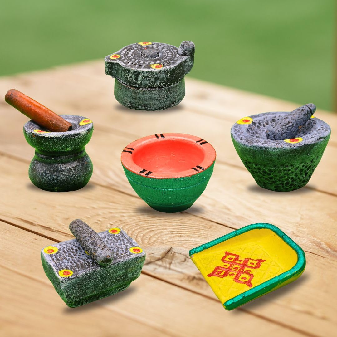 NandaVanam Grahapravesam Miniature Set Kitchen Set for Kids (Set of 6), Gowramma Set for Pooja and Gragapravesam, Traditional Home, Grinding Stone- Terracotta Kitchen Playsets (B0DFPWGJ64) Amazon Price History, Amazon Price Tracker