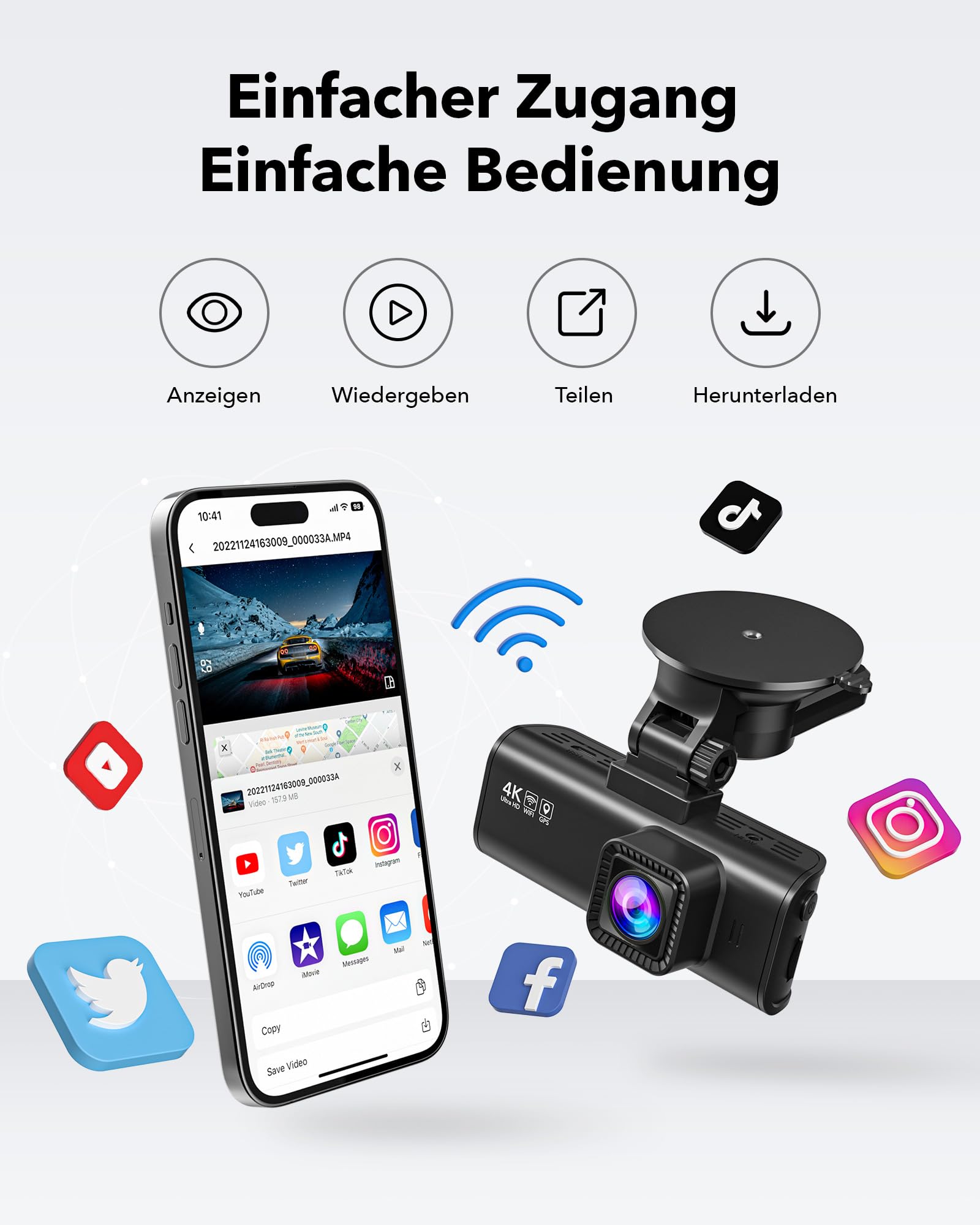 REDTIGER Dashcam Auto Vorne Hinten 4K/2,5K mit STARVIS 2, Dash Cam Auto Kamera 3,18" IPS-Bildschirm, kostenlose 128-GB-Karte,5.8GHz WiFi, GPS, 170°Weitwinkel WDR, Unterstützt 512 GB Max(F7NP)