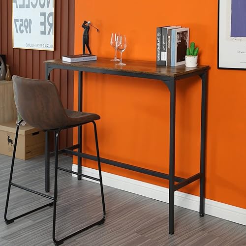 Miniatura 7 de Mesa de bar de 47 pulgadas, mesa alta para sofá con marco de metal resistente, mesa de comedor angosta, mesa de centro rectangular alta para entrada