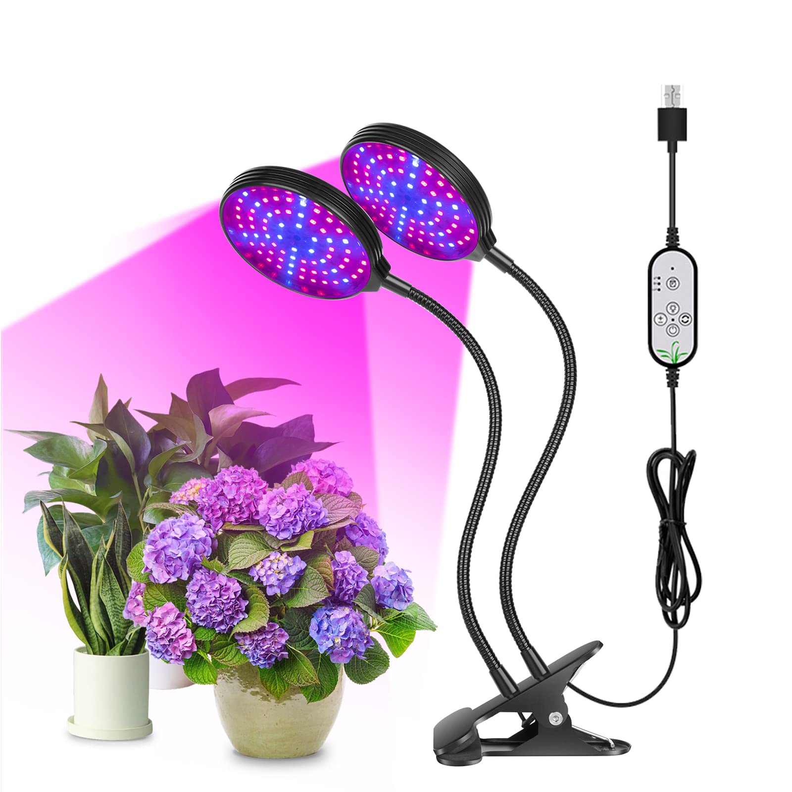 SXDMOUBK Plant Growing Lamps,Plant Grow Lights,Automatic Timer,3 Modes Spectral, Indoor LED Plant Lights for Plants Flowers Herbs(2 Heads)