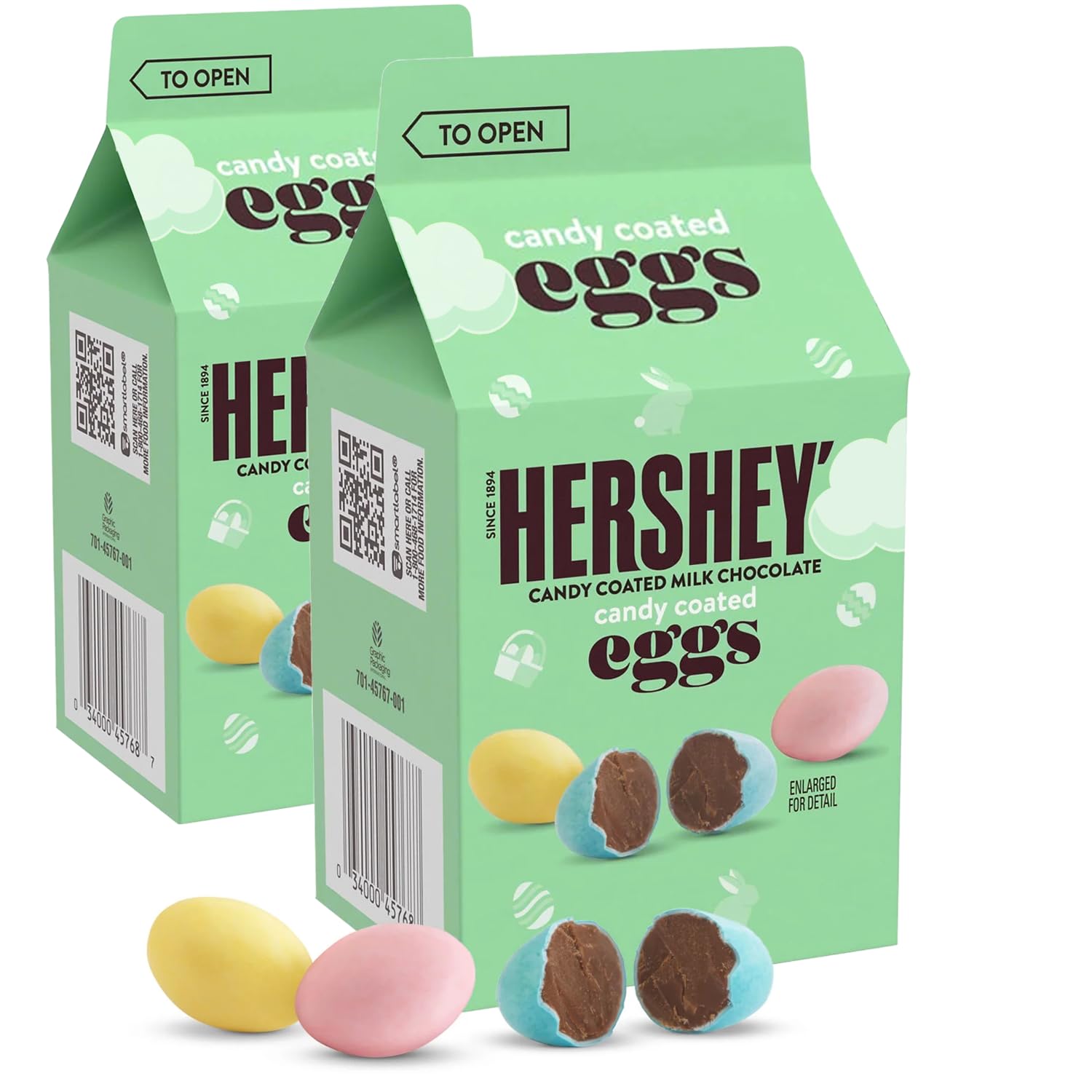 Hershey Candy Coated Milk Chocolate Eggs 2 Cartons - Chocolate Covered in a Crunchy Candy Shell, For Easter Baskets, Egg Hunt, & Party Favors - 2.75 oz Carton
