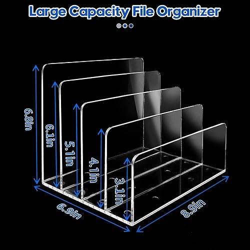 Miniatura 5 de 4 Section Acrylic File Organizer, Clear Acrylic Desk Organizer and Accessories, Sturdy Acrylic File Folder Holder Sorter, Office Supplies for Mail