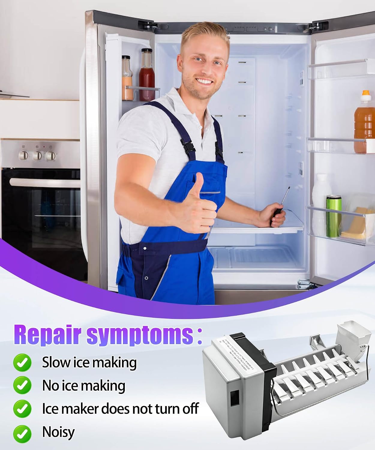 W10300024 Refrigerator Ice Maker Compatible with Whirlpool/Maytag/Kenmore ，Replace WPW10300024, AP6019087, W10300024, 4444453, PS11752391