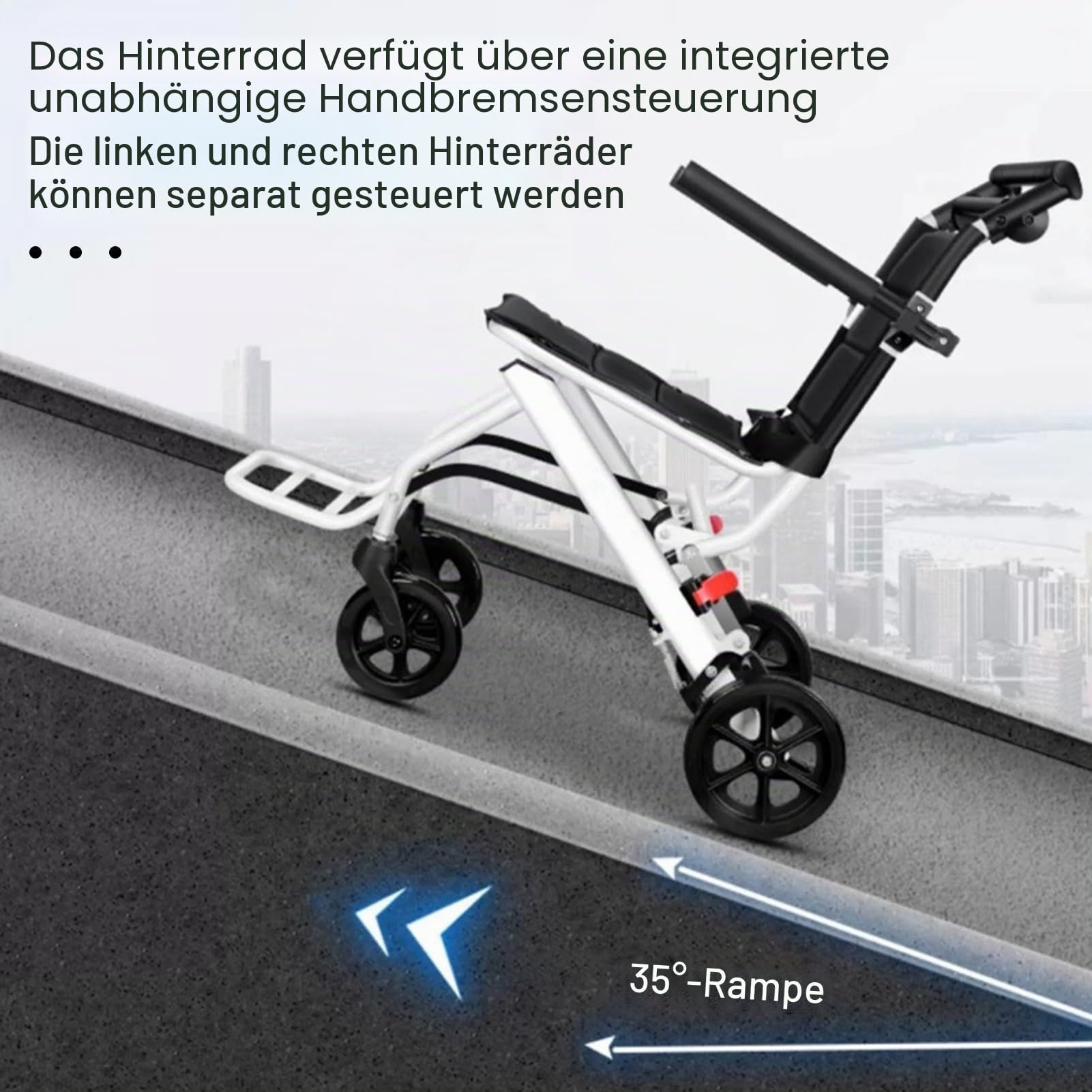 Rollstuhl Faltbar Leicht 8,8kg, Leichtgewicht Reiserollstuhl Ultraleicht Faltbar, Tragbarer Transportrollstühle mit sicherheitsgurt und Fußstützen, Für Behinderte und Senioren Weiß