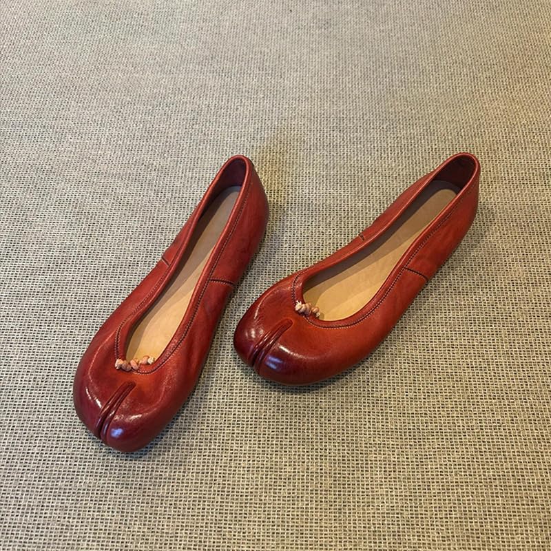 Split Toe Ballet Flats, Leather, Brown, Slip Resistant Comfort Shoes2