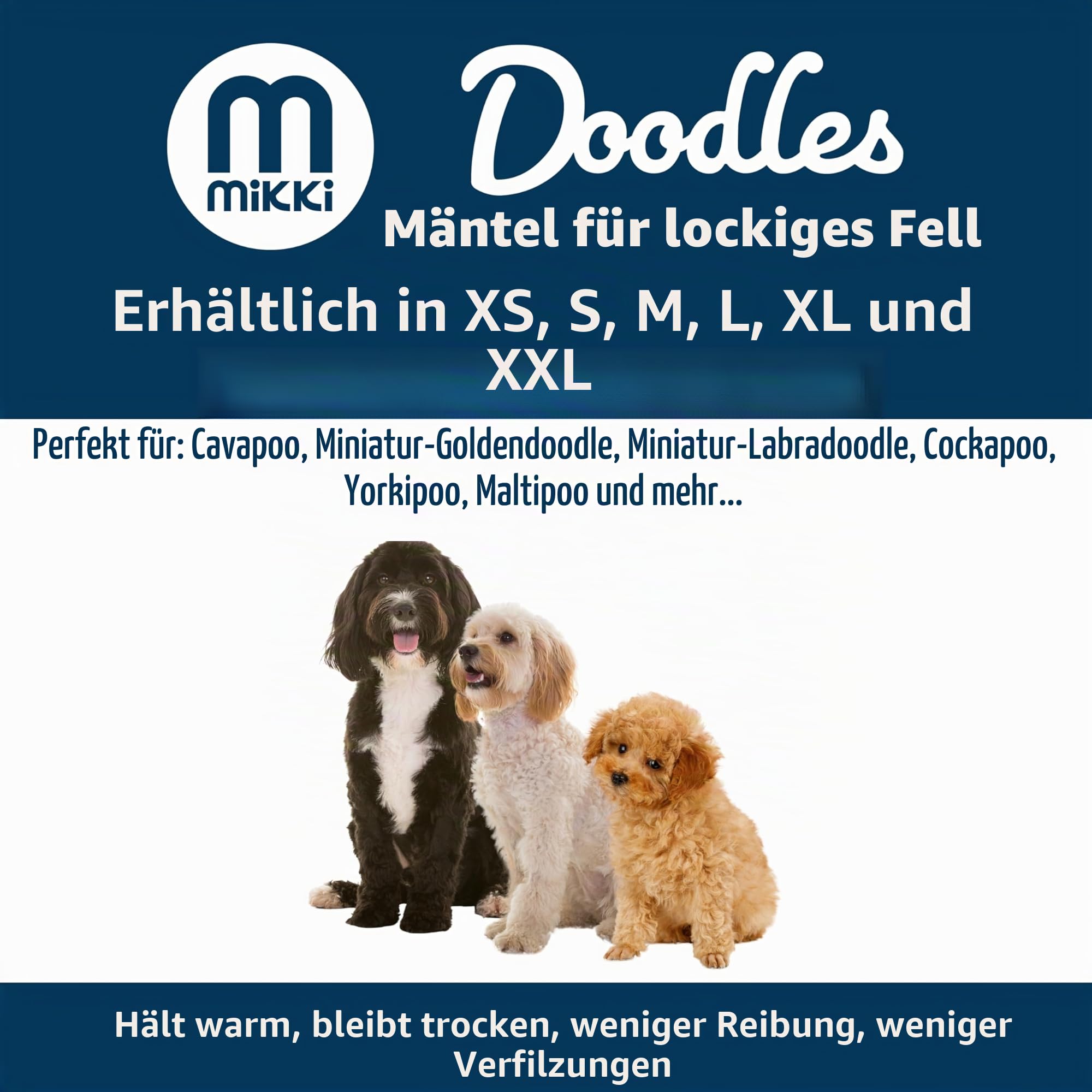Mikki Doodles Hunde-Regenmantel, wasserdicht, Winddicht, seidiges Futter, weniger Reibung bedeutet weniger Knoten und Verfilzungen, Größe XL, Schwarz