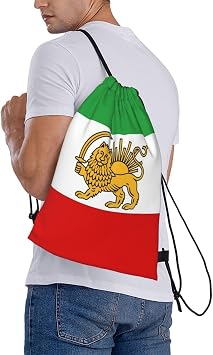Emblem Of Iran Lion And Sun Flag Of Iran Striped Drawstring Backpack Adjustable Sports Gym String Bag For Women Men