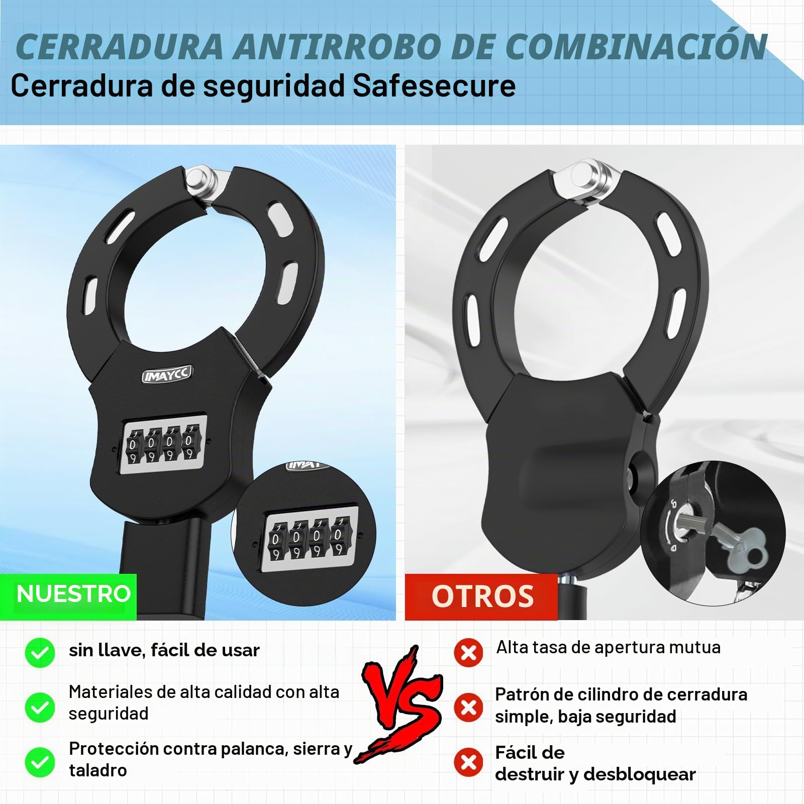 IMAYCC Cerradura para scooter E con código numérico, 8 mm de grosor para scooter eléctrico, cerradura de esposas para scooter eléctrico, candado de bicicleta, candados de alta seguridad, motocicleta