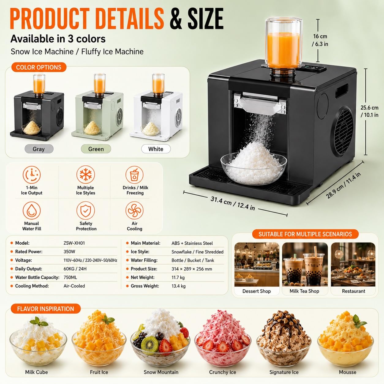 Máquina De Hielo En Escamas, Máquina For Hacer Copos De Nieve | , Máquina de hielo raspado,Motor 350w, 3 Velocidades, Dispensador de Porciones, for Snack Bar, Cafetería