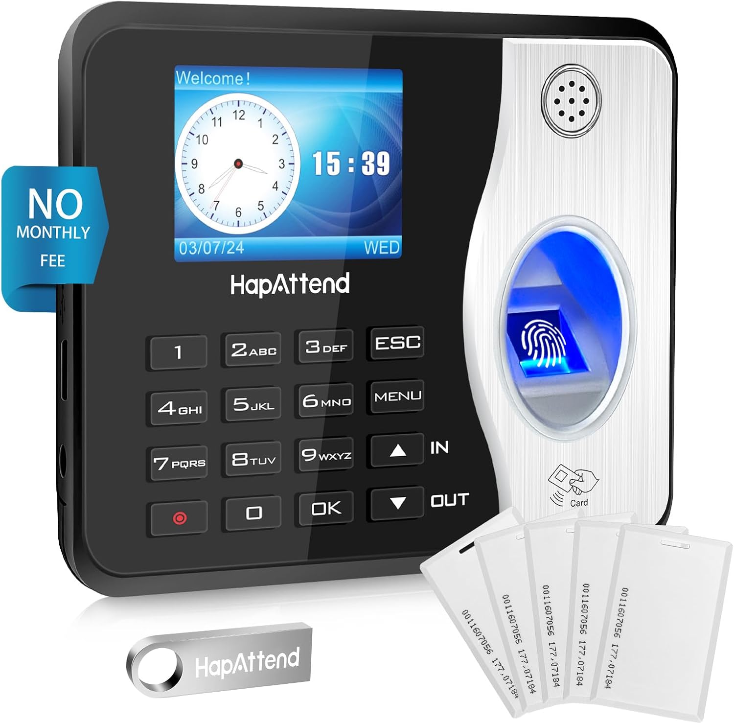 Time Clocks for Employees Small Business Automatic Calculate Hours, H3 FingerprintTime Clock, Standalone Biometric Clock in Machine for Employees with 5 RFID Cards (0 Monthly Fees)