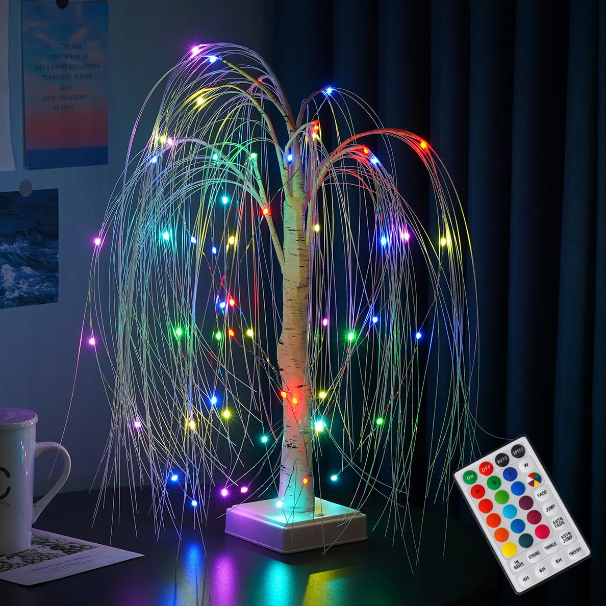 NXUEBDU Lighted Willow Tree for Indoor Decor, 2ft 60 LED RGB Color Changing Weeping Willow Tree Lamp with Remote, Light Up Tabletop Tree for Chritmas Birthday Wedding Party Decoration