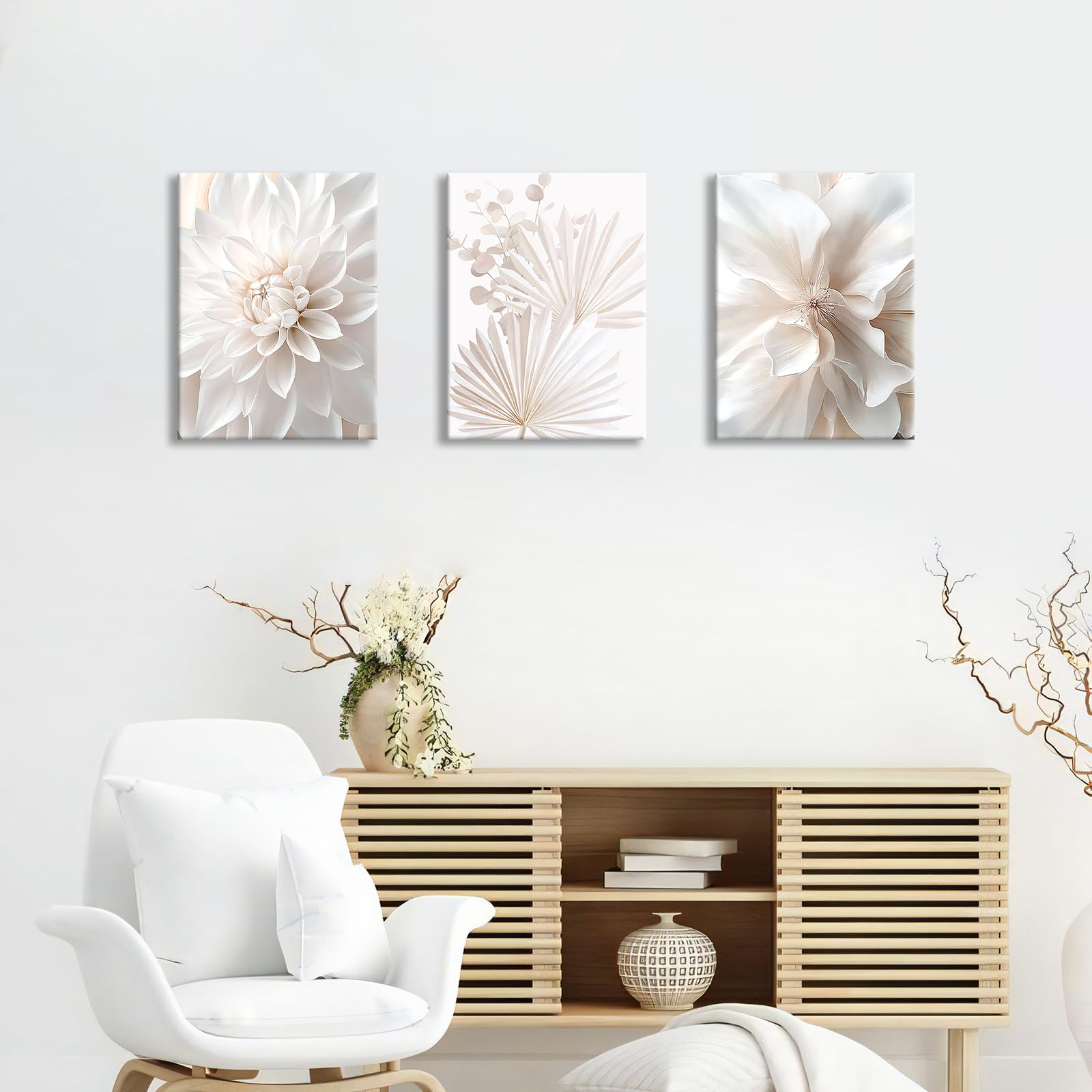3 Pcs Wooden Framed Canvas Wall Art Set Bohemian Sage Green Canvas Prints Poster Geometric Line Beige Green Pictures for Living Room Bedroom Dinning Room Hallway Stairs Wall Decor 30x40cm x3pcs — view 417