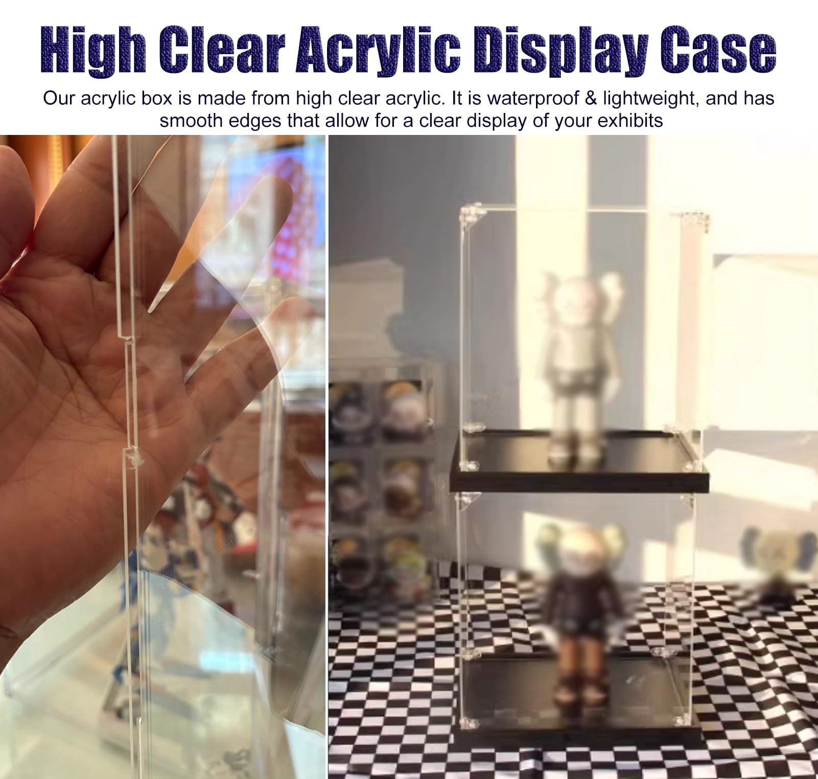 Teca Plexiglass Vetrina in Acrilico Trasparente Lunga 10-50cm, Scatola in Vetro Alternativa Visibile con Base Ispessita, Vetrina Personalizzabile per Oggetti da Collezione(15x15xH15cm/6x6x6)