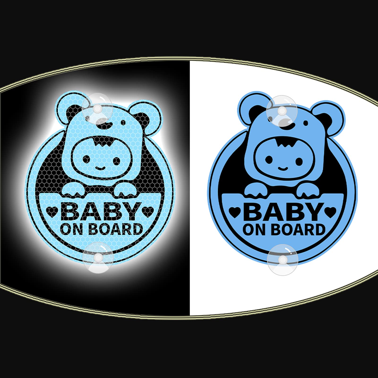Autocollant lumineux « Baby on Board » pour voitures, autocollants réfléchissants Nouiroy avec ventouses, impression double face en PVC, pour voiture, camion, SUV (double face bleu
