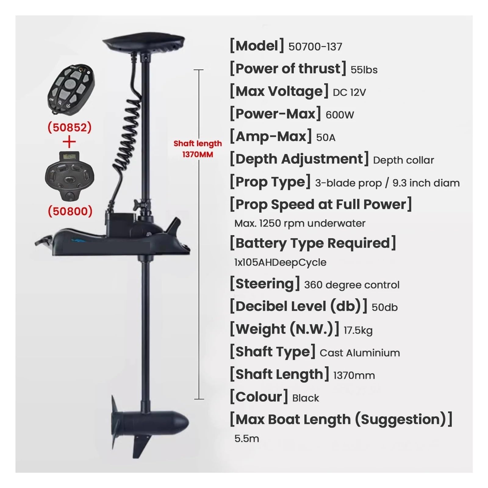 Motor De Pesca Con Curricán 55 Libras, Barco Eléctrico Montaje En Proa 12V, Control Remoto Máquina Corriente Posicionamiento GPS Potente Empuje(50700-137)