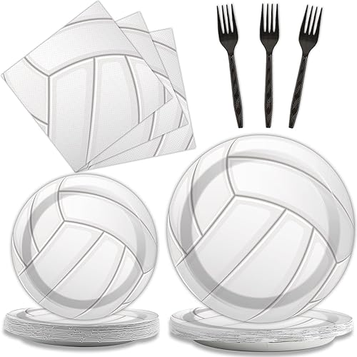 Wiooffen 96 piezas de voleibol suministros de fiesta de cumpleaños platos de papel deportivo, servilletas juego de vajilla desechable, kit de