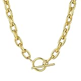 TEN MIRO 18k Chunky Gold Necklace for Women Sweatproof, Non Tarnish Chunky Cross Necklaces Thick Gold Layering Hammered Bold Necklace Stacks Toggle Necklaces for Women