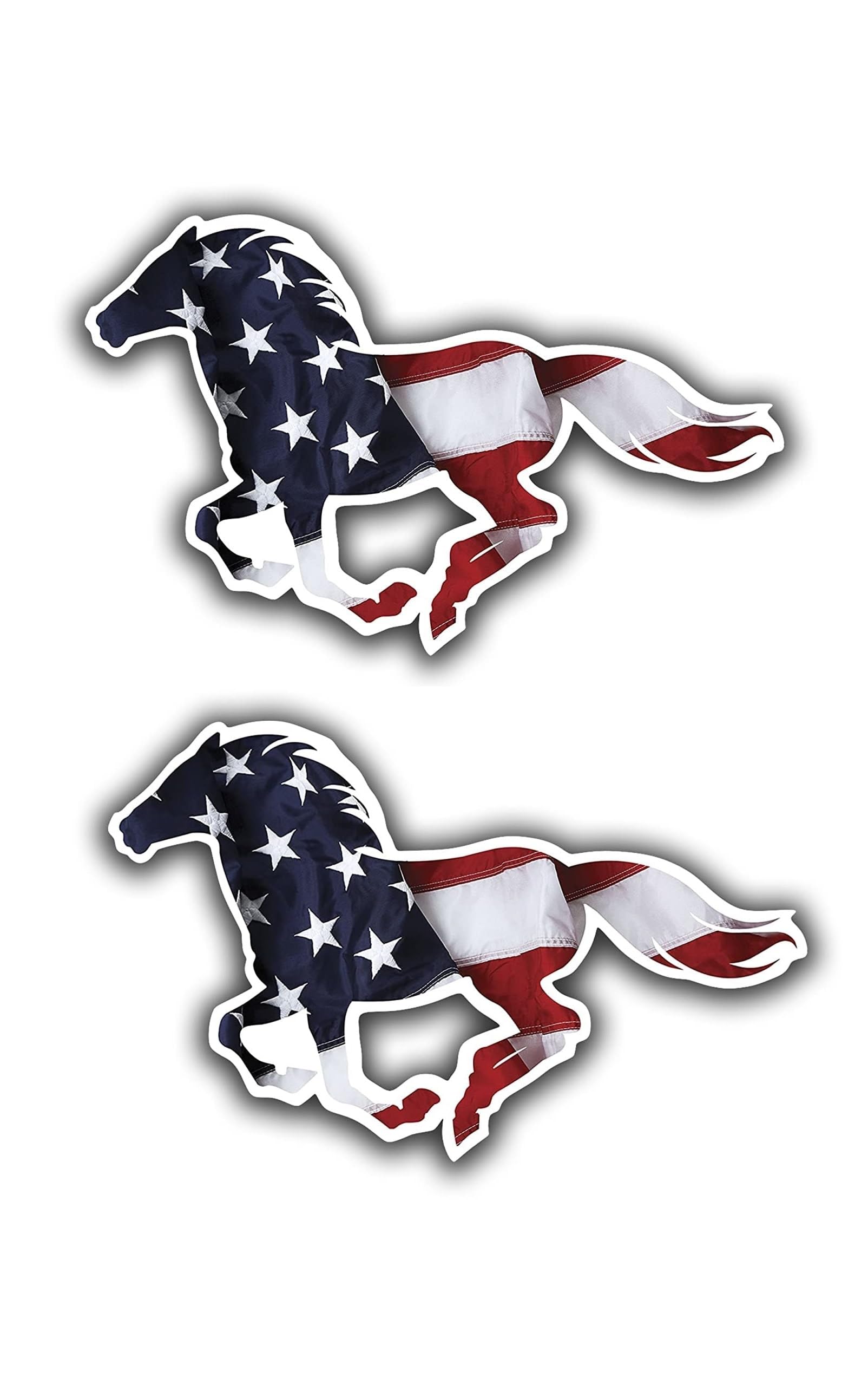 Set of 2 USA Sticker Running Horse American Flag Shape 4 in. Proud American Patriotic United States Flag Vinyl Decals for Car Bumper Trucks Laptop