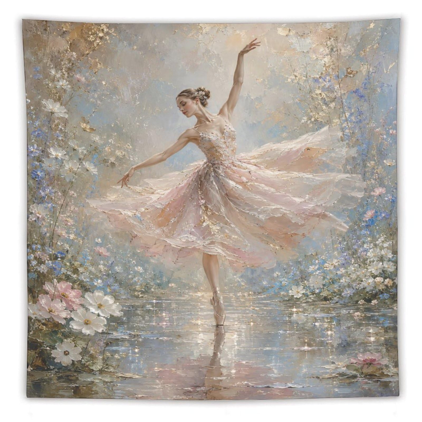 W7C8U2X3 Ballerina Watercolor Garden Wall Tapestry, Oil Painting