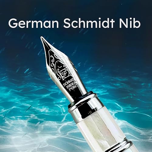 Miniatura 2 de LACHIEVA LUX Pluma estilográfica de madreperla con punta fina alemana. Bolígrafo de lujo para cada festividad. Juego de regalo de escritura premium