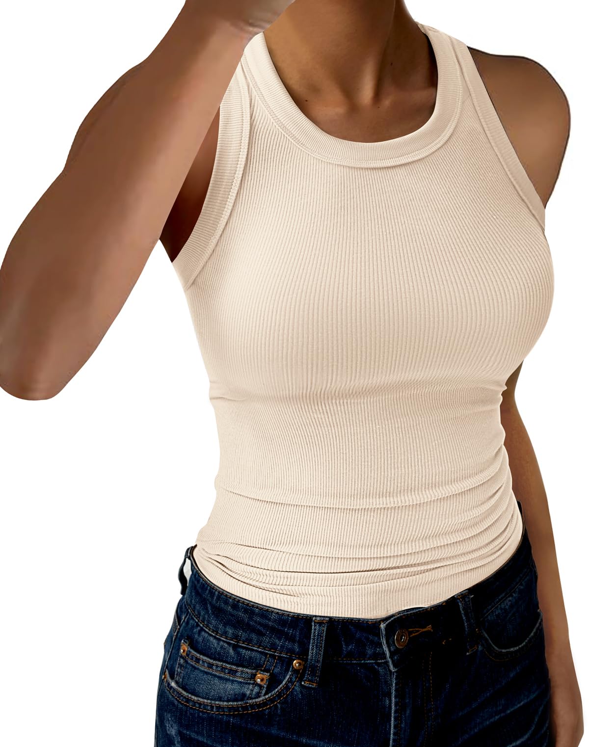 Womens Tank Tops High Neck Sleeveless Ribbed Tank Casual Basic Thick Strap Slim Fitted Racerback Shirts