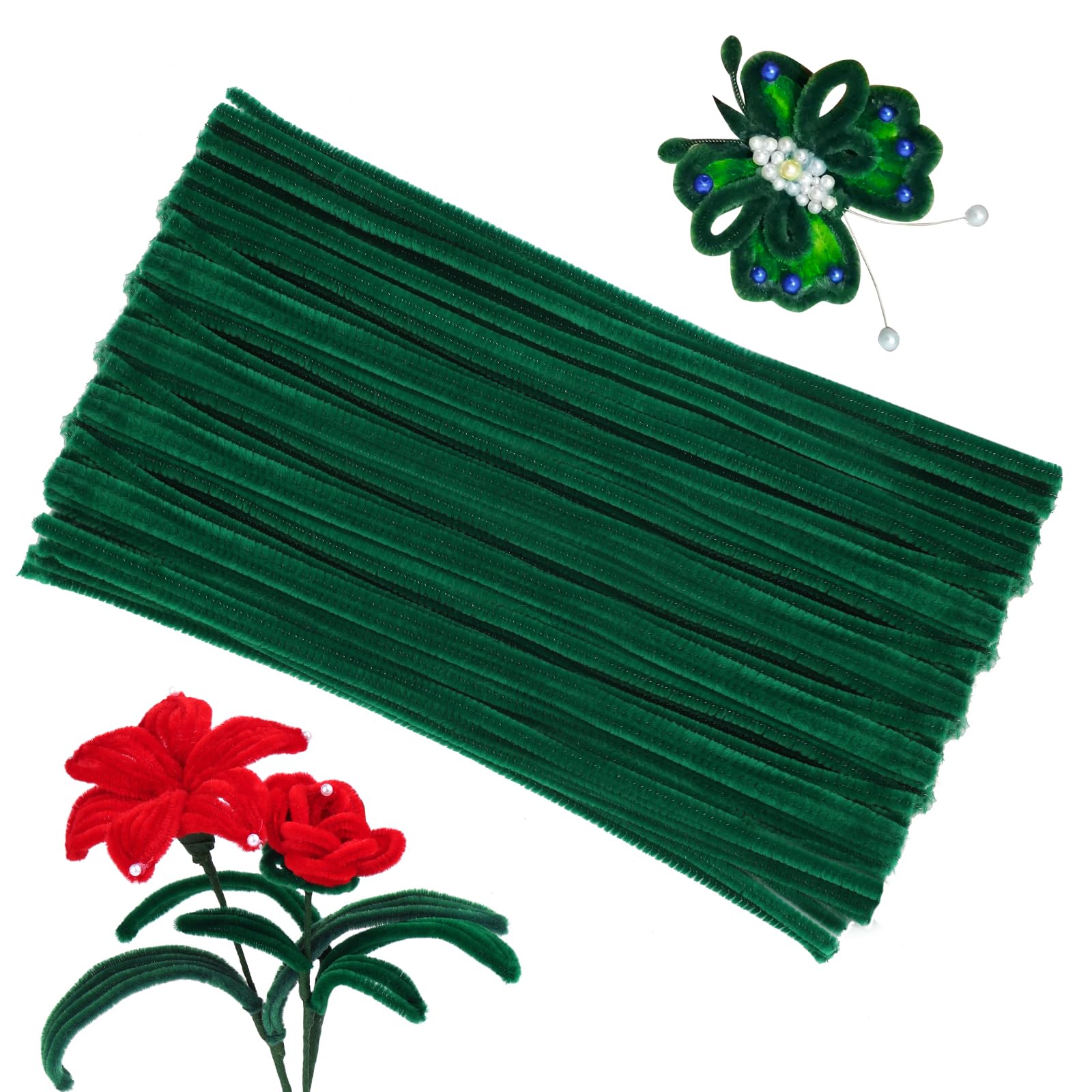 100 Pcs Pipe Cleaners, Green Fuzzy Pipe Cleaners Craft