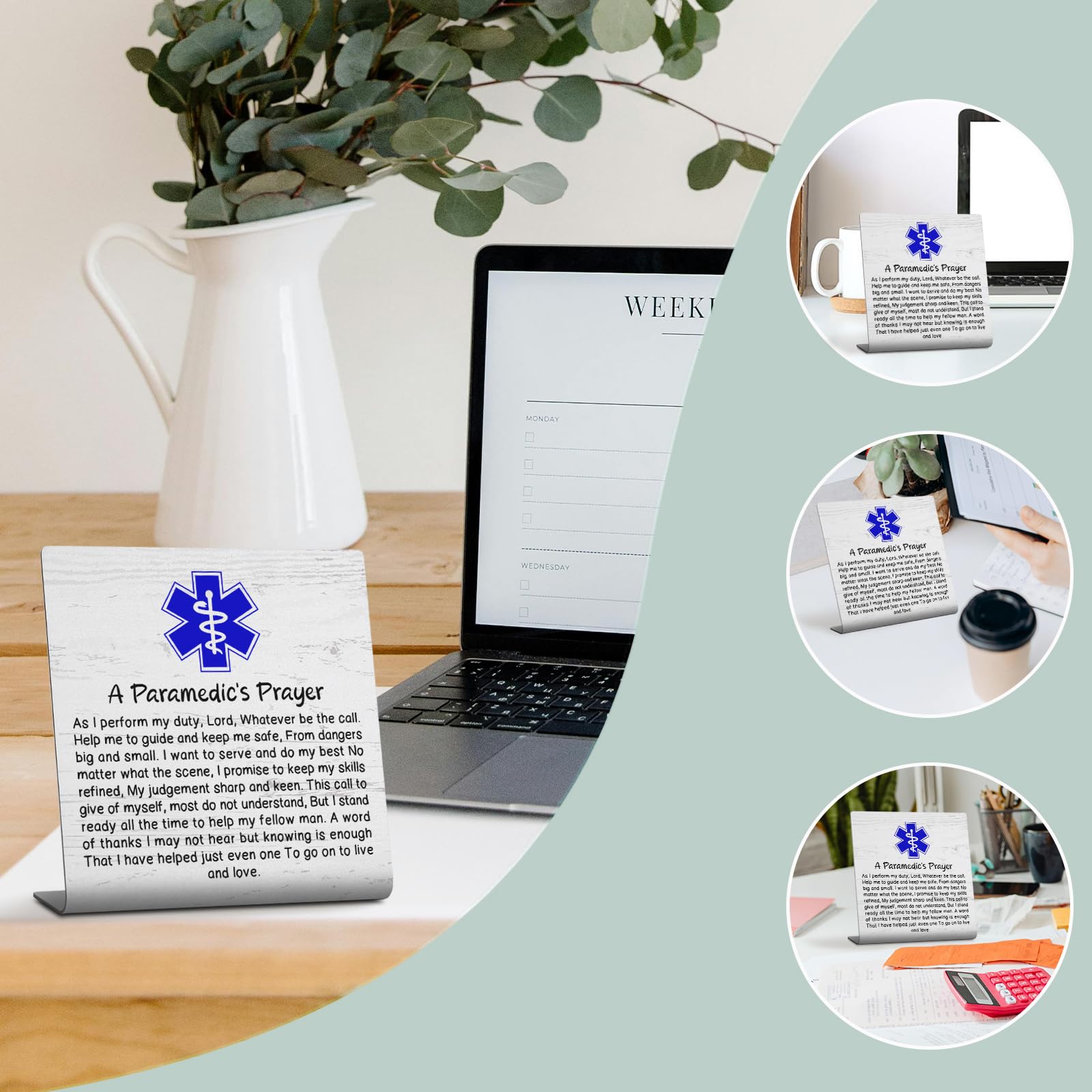 A Paramedic’s Prayer Desk Sign, EMT EMS Appreciation Gift with Blue Star of Life Emergency Responder Motivational Retirement Graduation Decorative Sign Gift TZ168