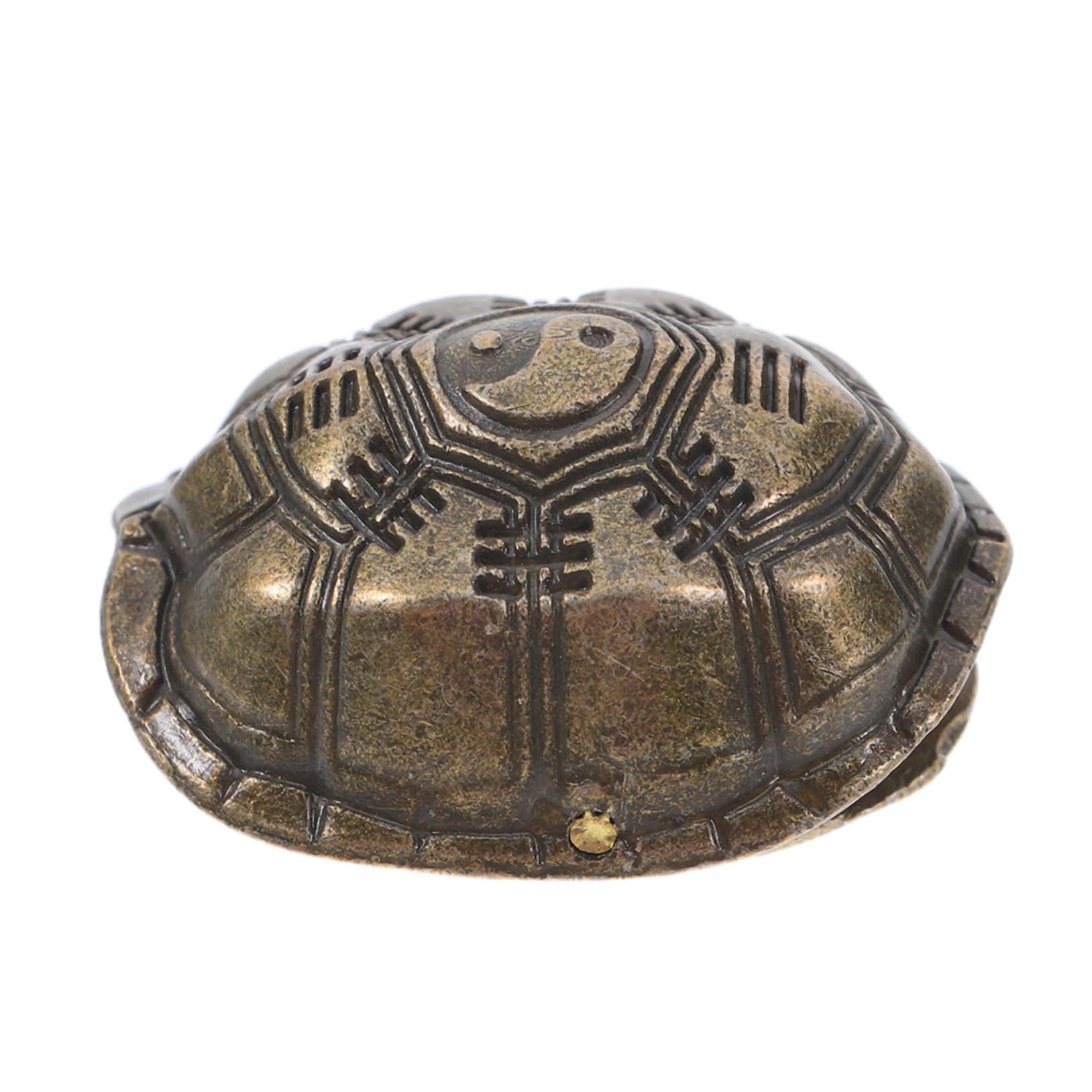 Tragbare handgehaltene Schildkrötenpanzer-Wahrsagungsfigur aus Kupfer mit einzigartigem braunem Dekor, dekoratives Kunstwerk für Arbeitstisch oder Büroschreibtisch, Feng Shui-Wohlstands-Glücksbringer