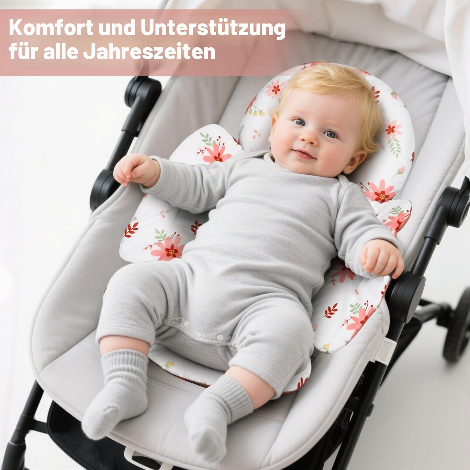 KAKIBLIN Säuglings-Autositz-Einlage, Baby-Autositz-Kissen, Autositz-Kopfstütze für Säuglinge, Atmungsaktive Reversible Autositz-Einlage-Unterstützung für Neugeborenen-Kinderwagen, Babyschaukel
