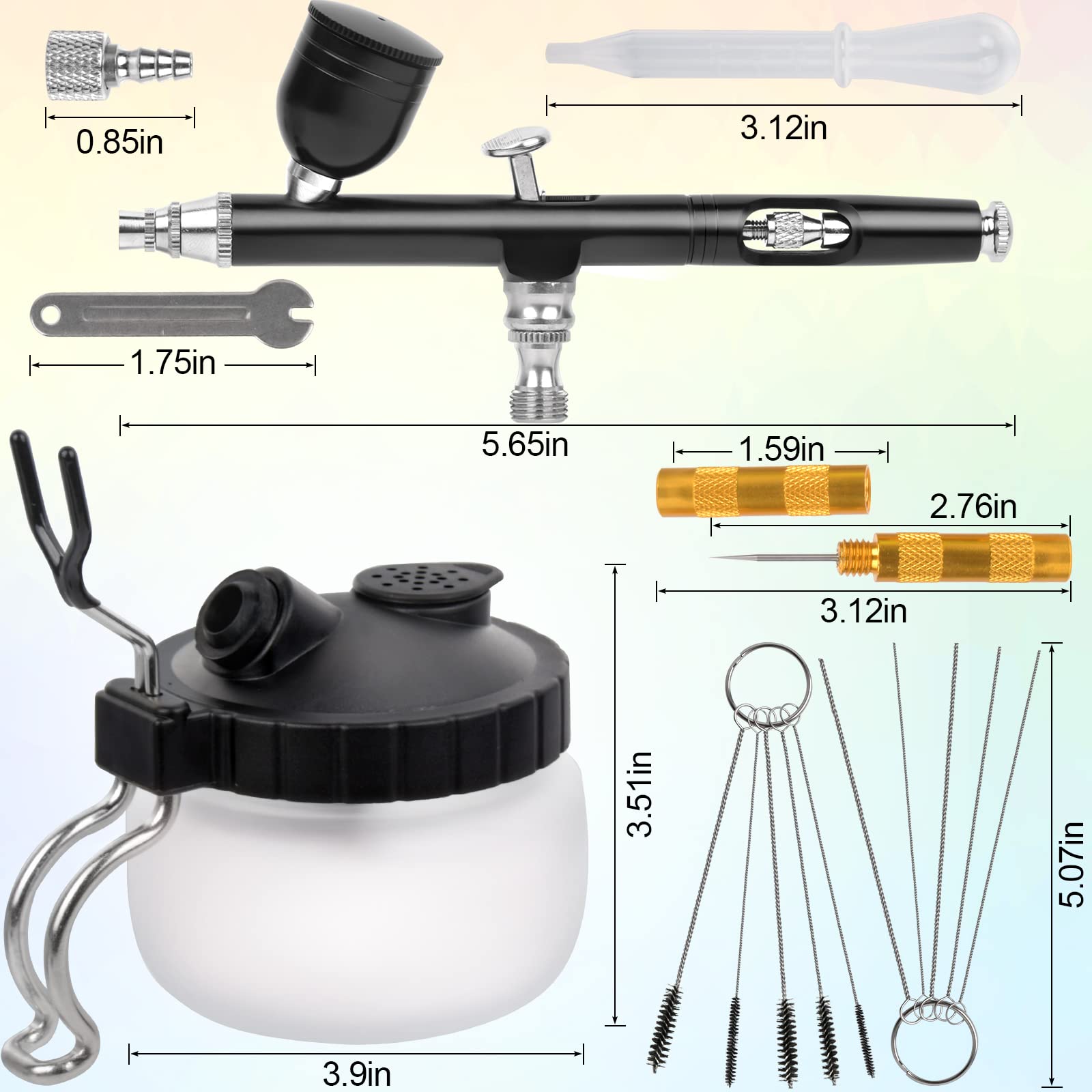 Pistola de aerógrafo con kit de limpieza de aerógrafo, kit de aerógrafo pistola de pulverización de agujas de 0,3 mm, alimentación por gravedad de doble acción, olla de limpieza de vidrio con soporte