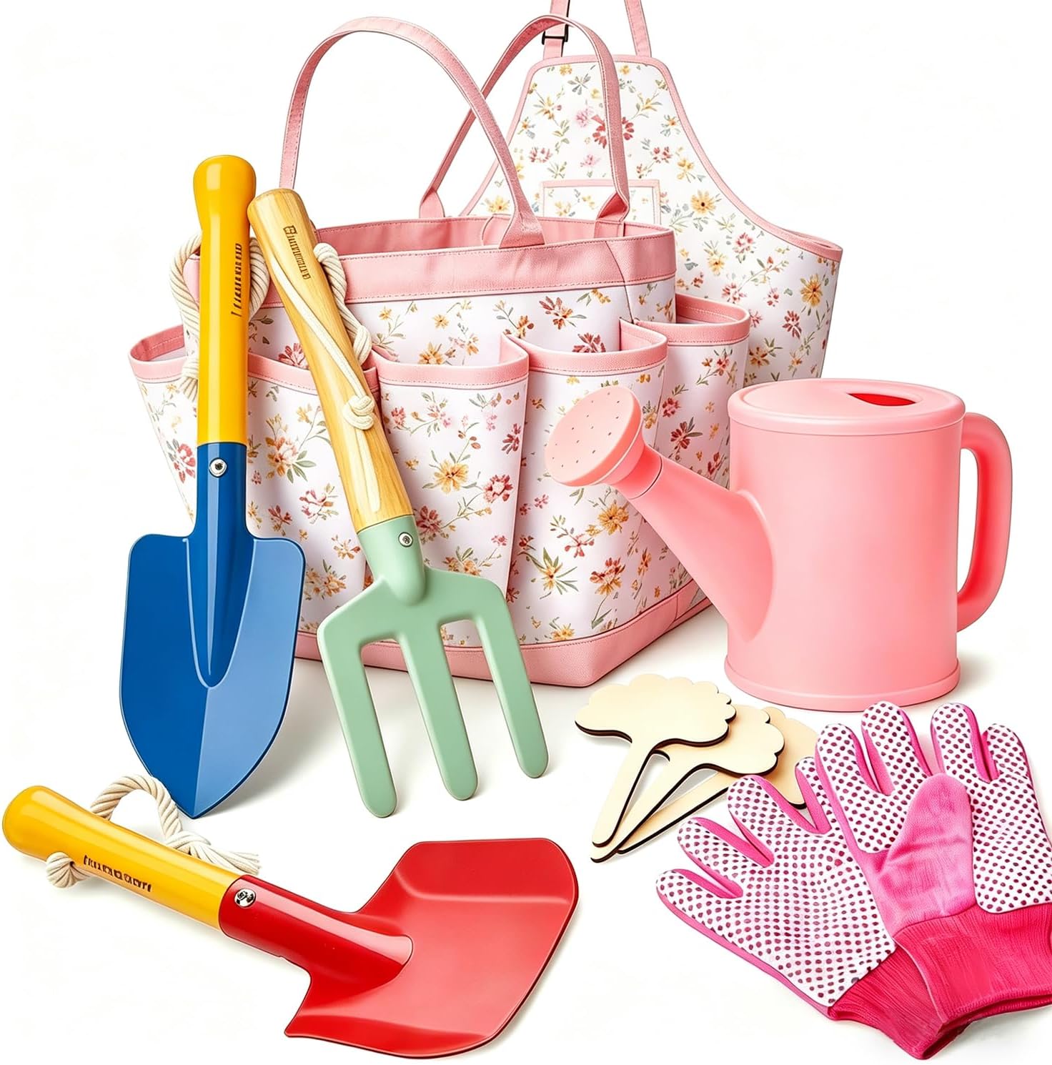 Kids Gardening Tools Set Toddler Gardening Kit with Apron & Tote Bag, Shovel, Fork, Trowel and Gloves, Outdoor Gardening Toys Easter Gifts for Children Ages 3-10