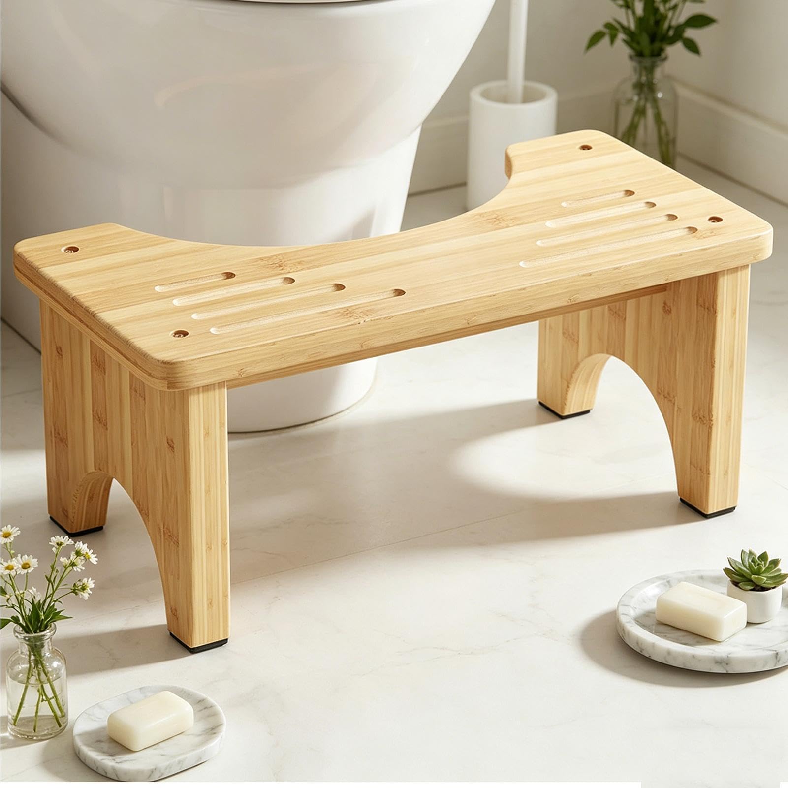 Generisch Podnóżek do toalety, ergonomiczny, antypoślizgowy, przenośny, drewniany | Antypoślizgowy taboret łazienkowy do domu, toalety, podróży, hotelu, mieszkania i akademika