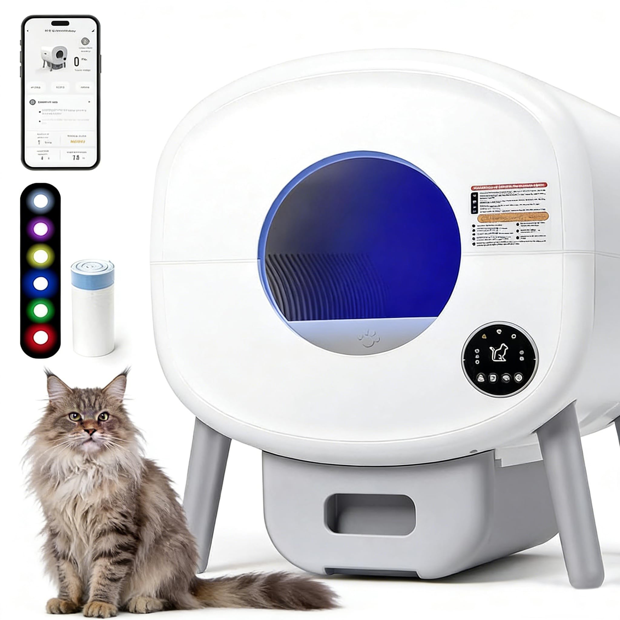 Litiere Cat Self-Cleaning Automatic Cat Jacket - XXL 76L, App Control, Odorless, Ambient Lighting, Automatic Cat Grooming House Suitable for Multiple Cats