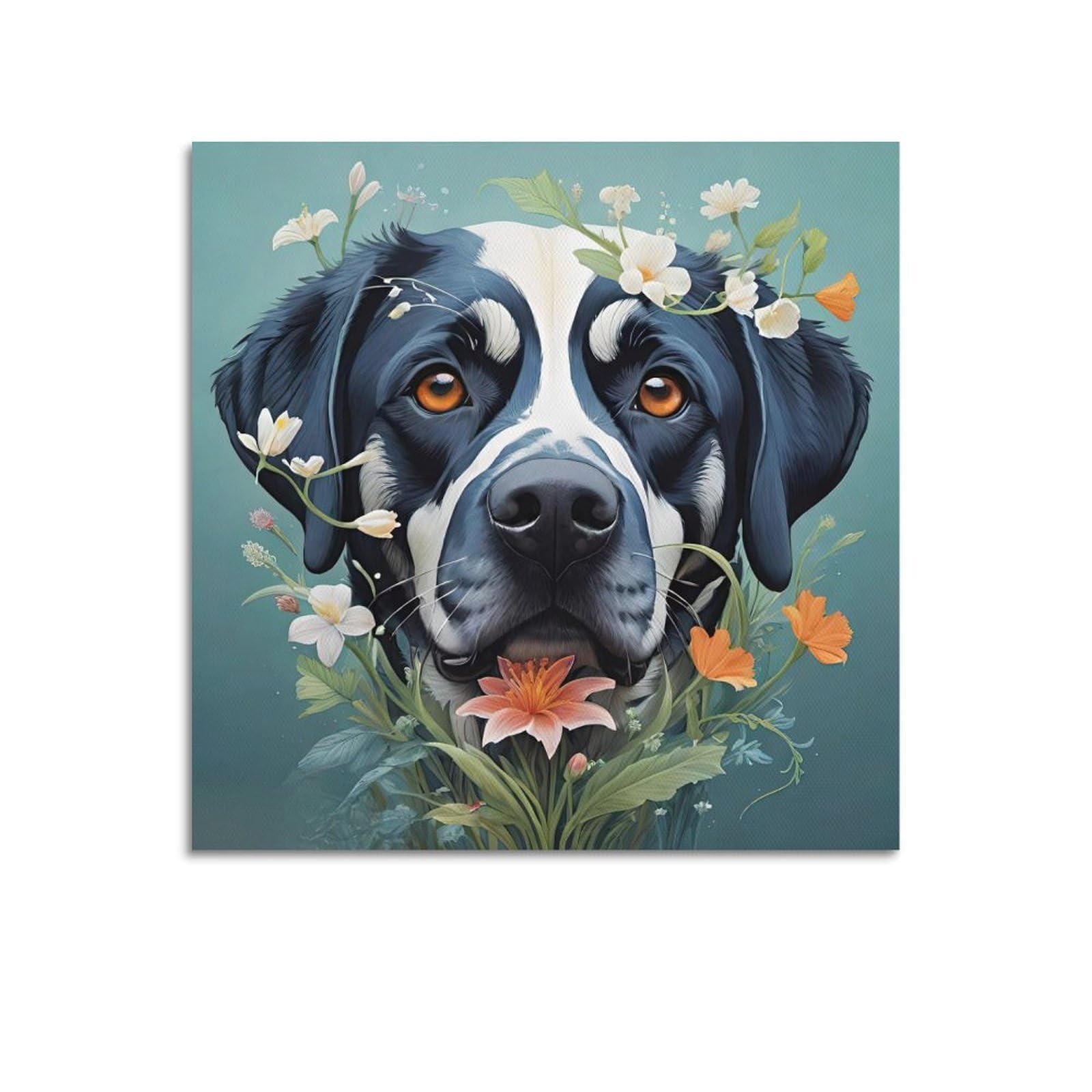 WPHSFX Animal Poster Flower Doggy Poster Decorative Painting Canvas Wall Posters And Art Picture Print Modern Family Bedroom Decor Posters 16x16inch(40x40cm)