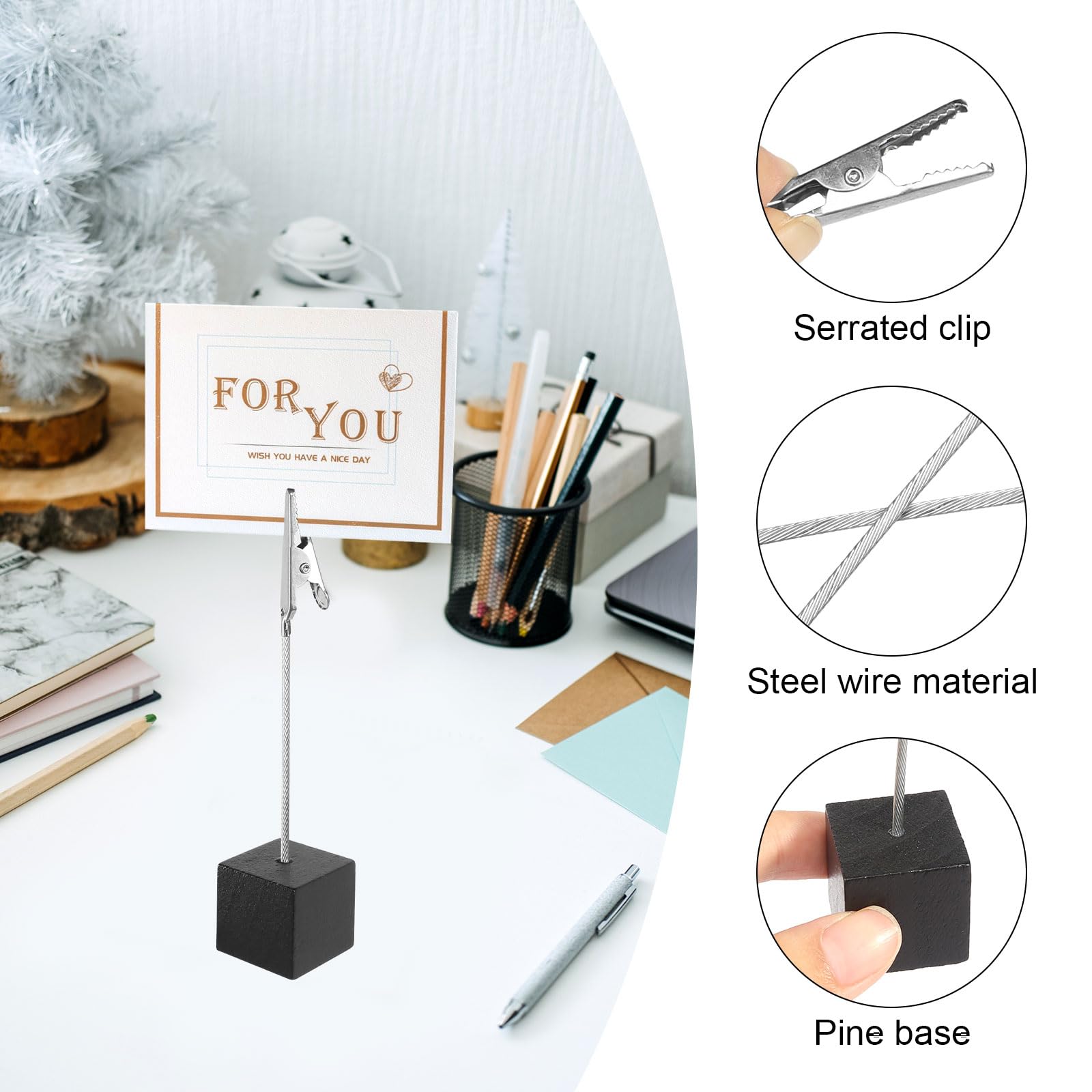 TOYANDONA 10 Supporti Clip Per Foto E Numeri Tavolo - Base In Legno E Clip Metallica, Cubo 2,5x2,5x13 Cm, Segnaposto Per Matrimonio E Ufficio - 6