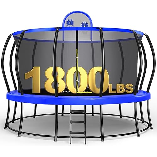 Zupapa 1800LBS Capacity No-Gap Design 16 15 14 12 10FT Trampoline with Safety Enclosure Net and Non-Slip Ladder 10-Year Quality Assurance Perfect for Kids Family Outdoor Backyard Fun