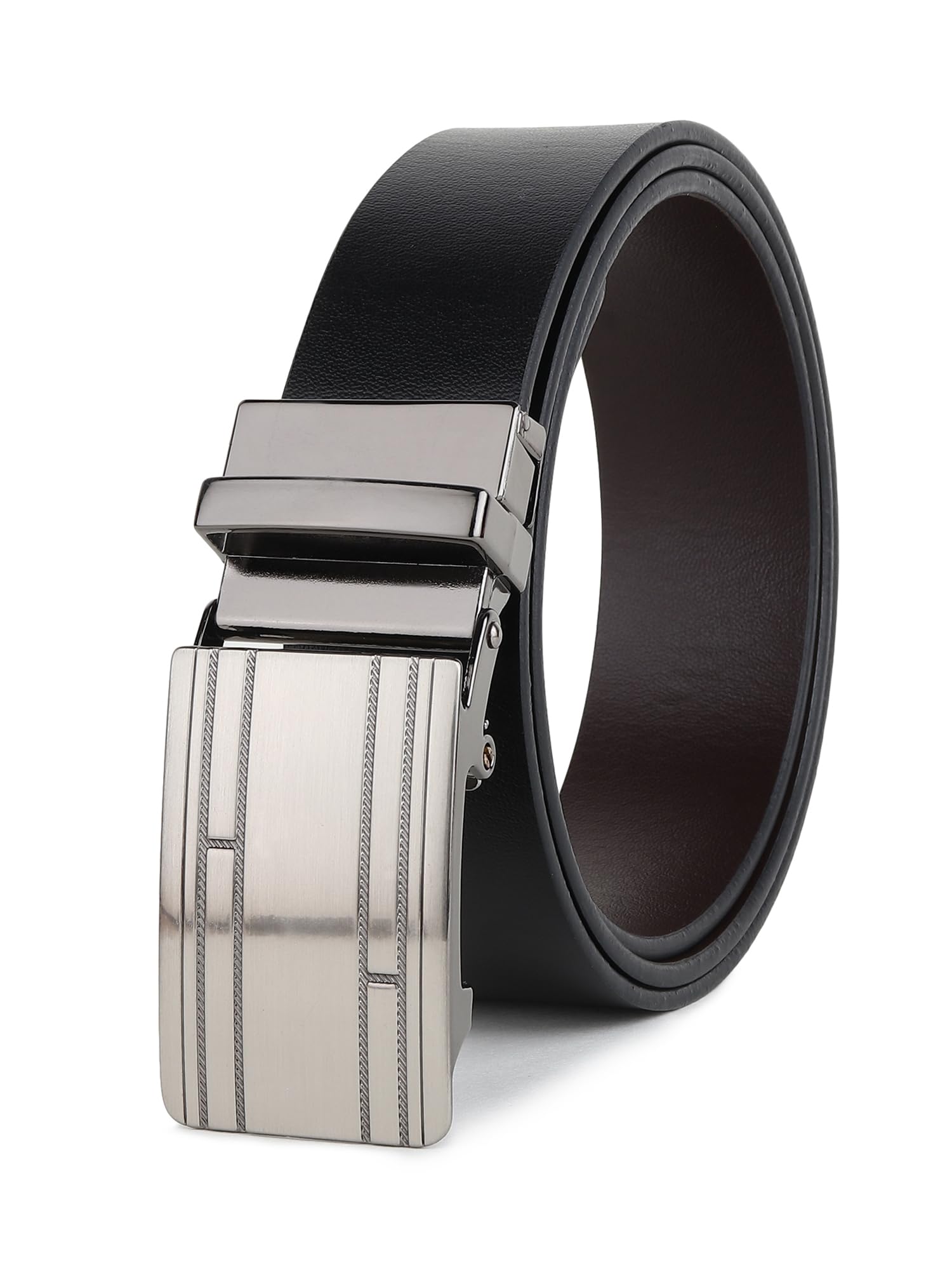Men’s Formal Genuine Leather Auto Lock Buckle Black Belt (JAFA-99-BL)-image-36