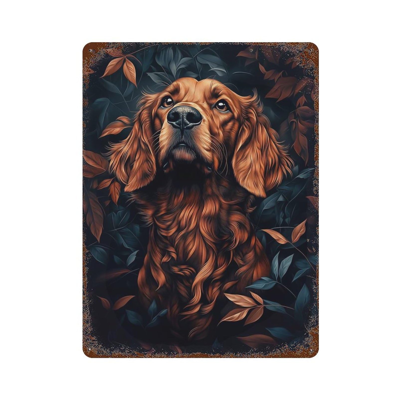Irish Setter Portrait in Foliage Rust Effect Tin Sign 15.7"x11.8", for Bistro, Counter And Cafe Decor, Decorative Metal Wall Art