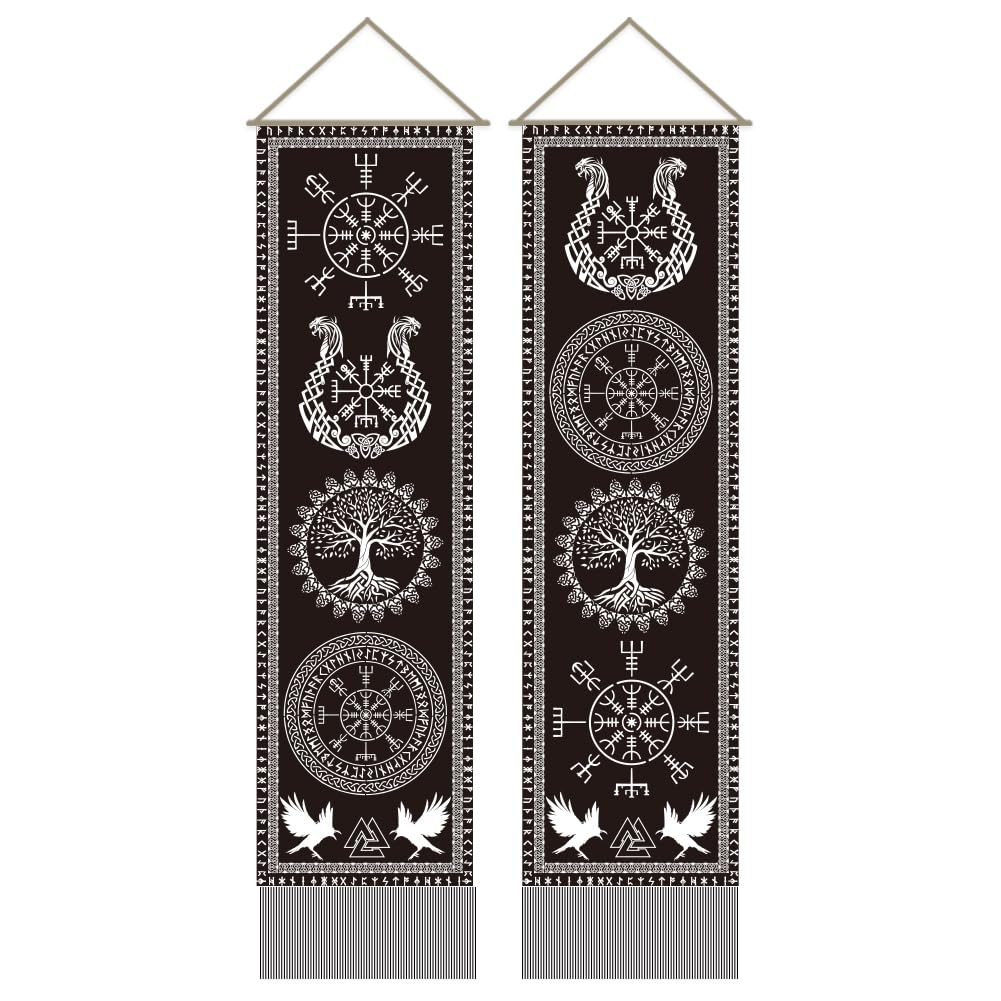 AHANDMAKER 2 Wandtapijten met Viking-symbool. Levensboom Runen Lang