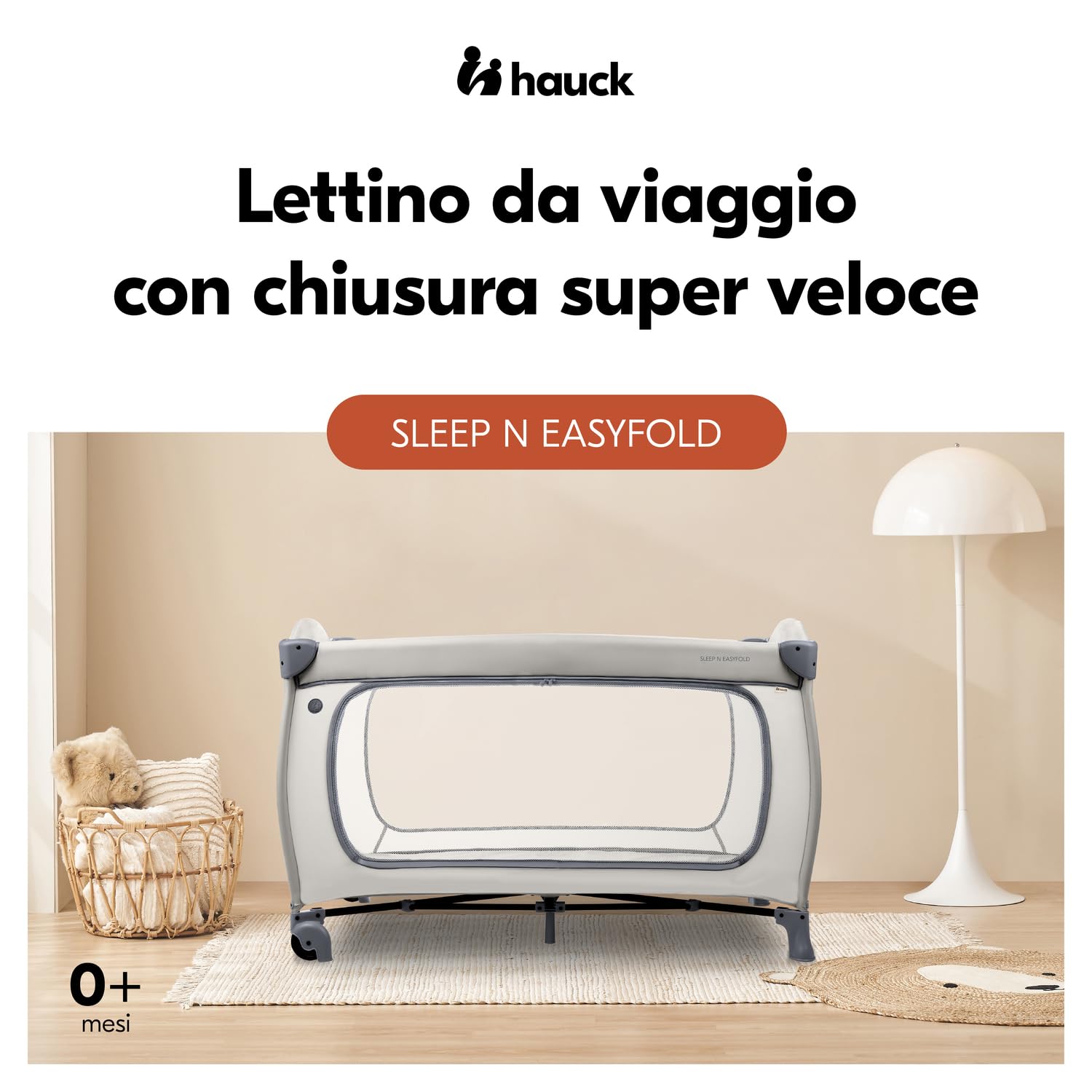 hauck Sleep N Easyfold, Dark Grey - Lettino da Viaggio Facilissimo da Richiudere dalla Nascita fino a 15 kg con Ruote, Borsa di Trasport e Grande Ingresso Zip per Giocare, 125 x 69 x 82 cm, 7,6 kg