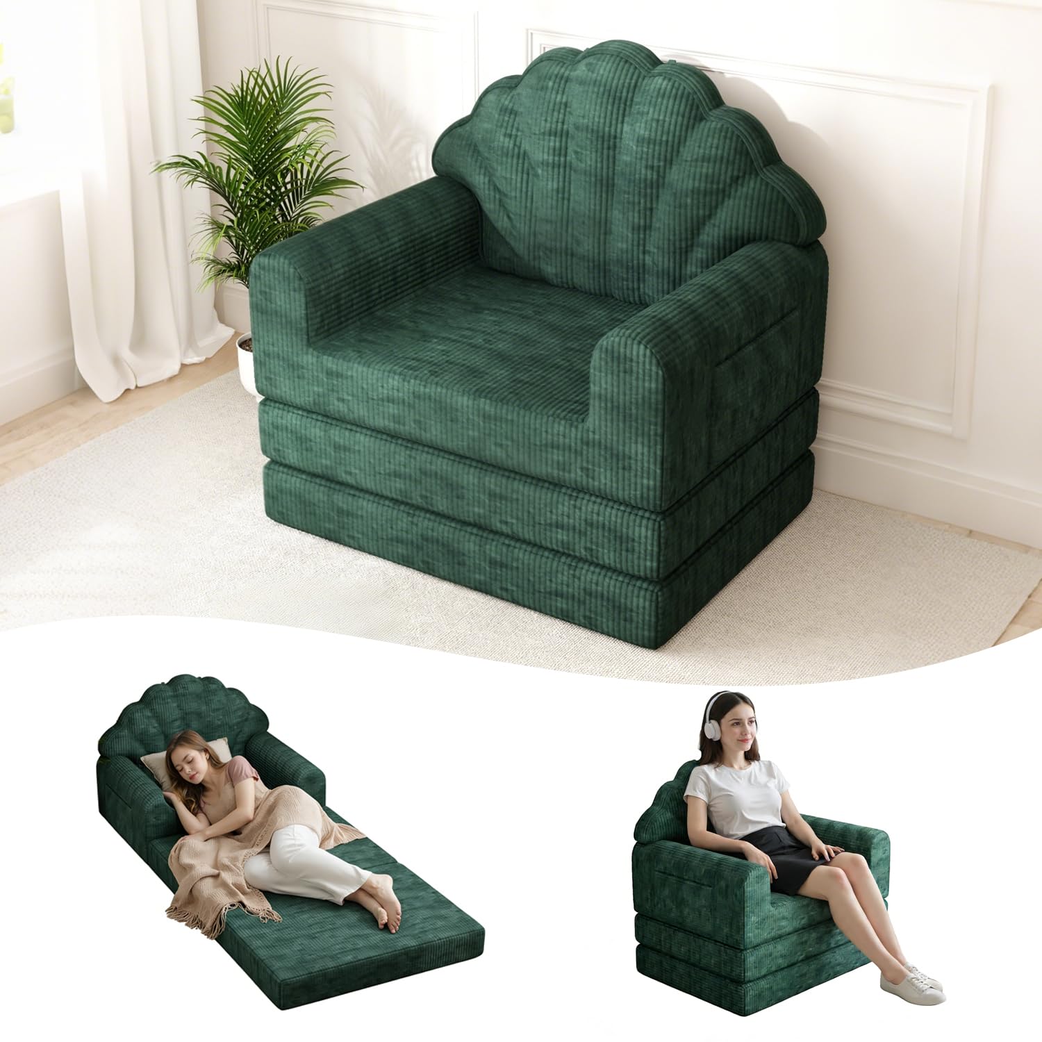 DSNAPE 2-in-1 Folding Sofa Bed with Back Support, 75" D x 34" W Convertible Futon Sleeper Chair for Adult, Fold Out Bean Bag Floor Foam Lounger Couch