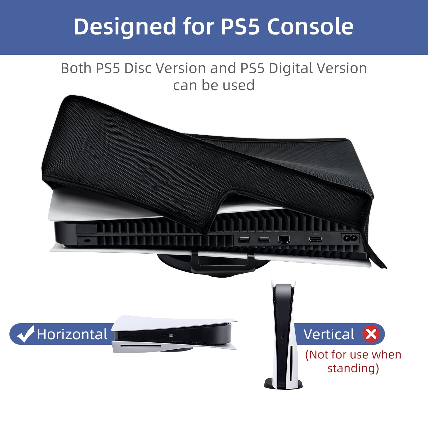 Tolesum Osłona Przeciwpyłowa Do PS5, Ochrona Przed Kurzem Odporna Na Rozpryskiwanie Dla Konsoli PlayStation 5 Digital Edition/Ultra HD W Trybie Poziomym, Nie Pasuje Do PS5 Slim/PS5 Pro, Czarna