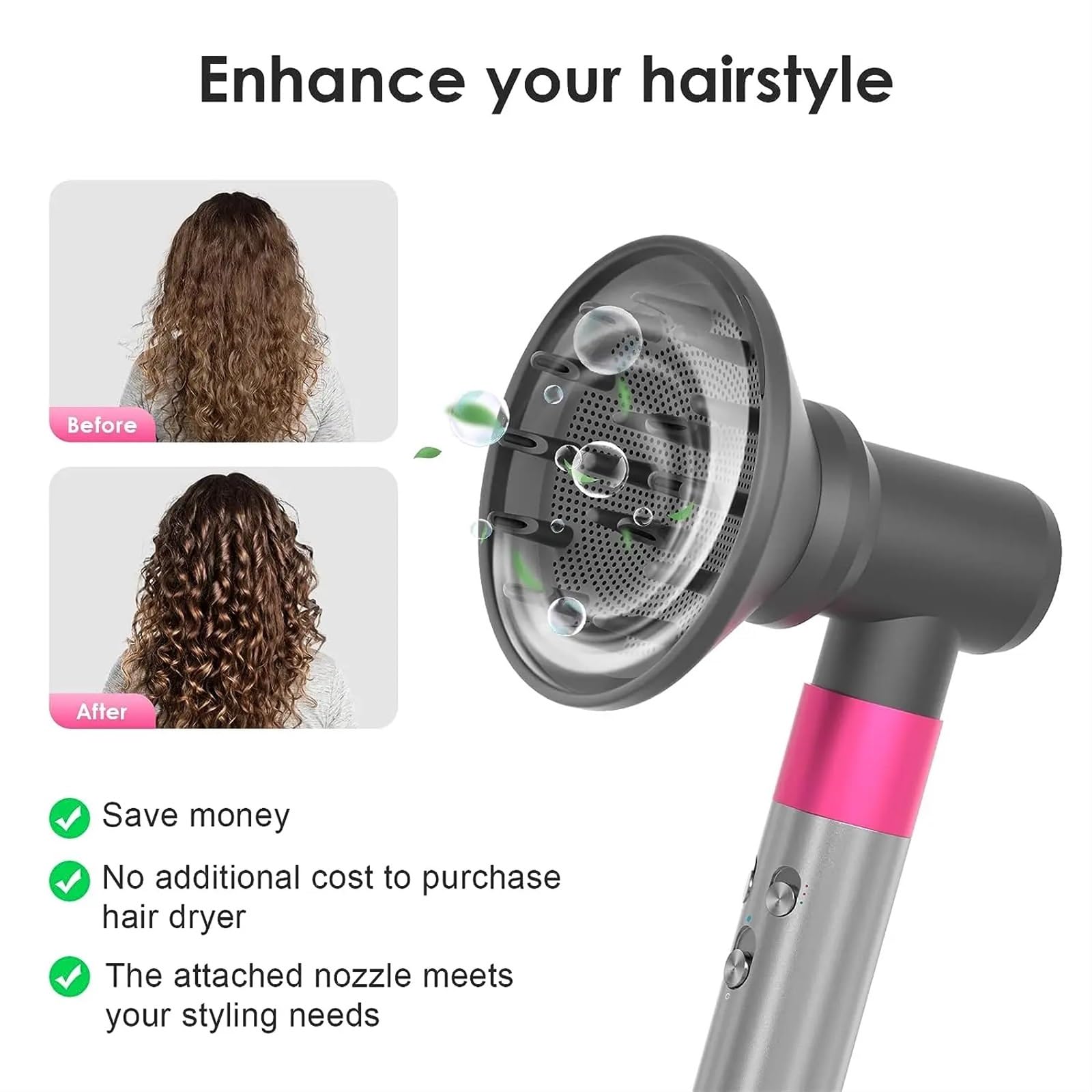 Difusor Universal para Secador Diffuser and Adaptor Airwrap,Attachments for Airwrap Styler Converting Blow Dryer Combination for Gifts(Diffuser and Adaptor)