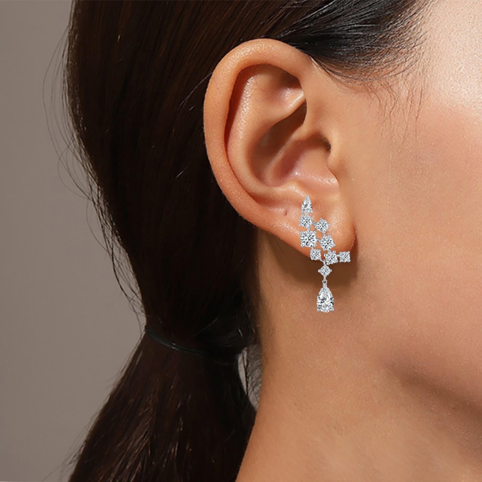 KnSam Ohrhänger Sterlingsilber, Ohrstecker 925 Silber Elegant mit Moissanit 6.1ct 5x8mm Damen Ohrringe Hänger Moissanit